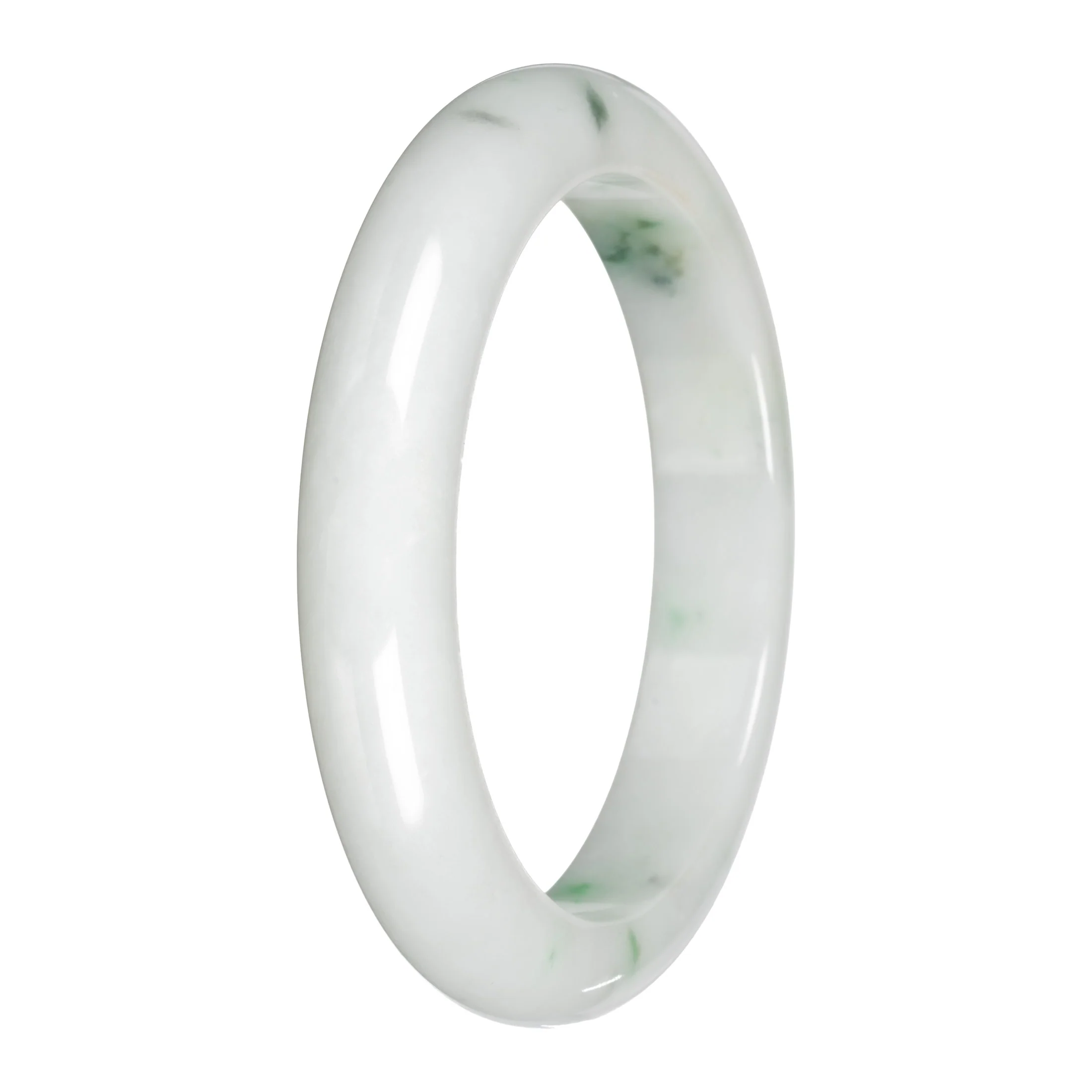 Authentic White with Apple Green Patches Traditional Jade Bangle - 59mm Half Moon - Image 4
