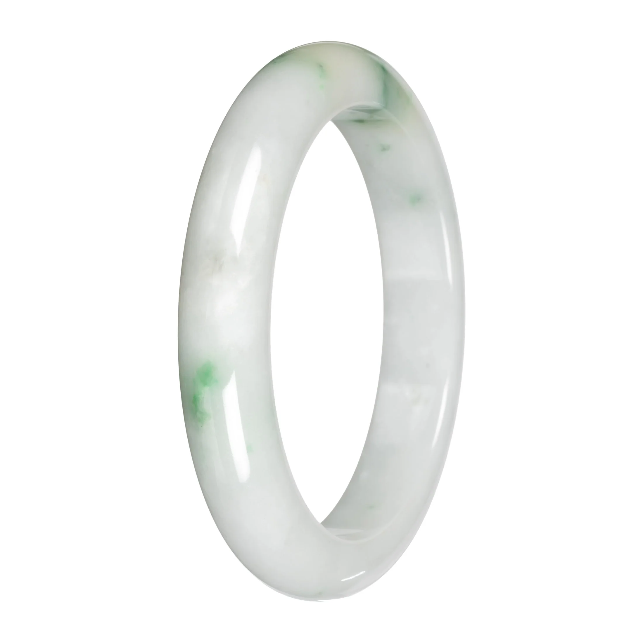 Authentic White with Apple Green Patches Traditional Jade Bangle - 59mm Half Moon - Image 5