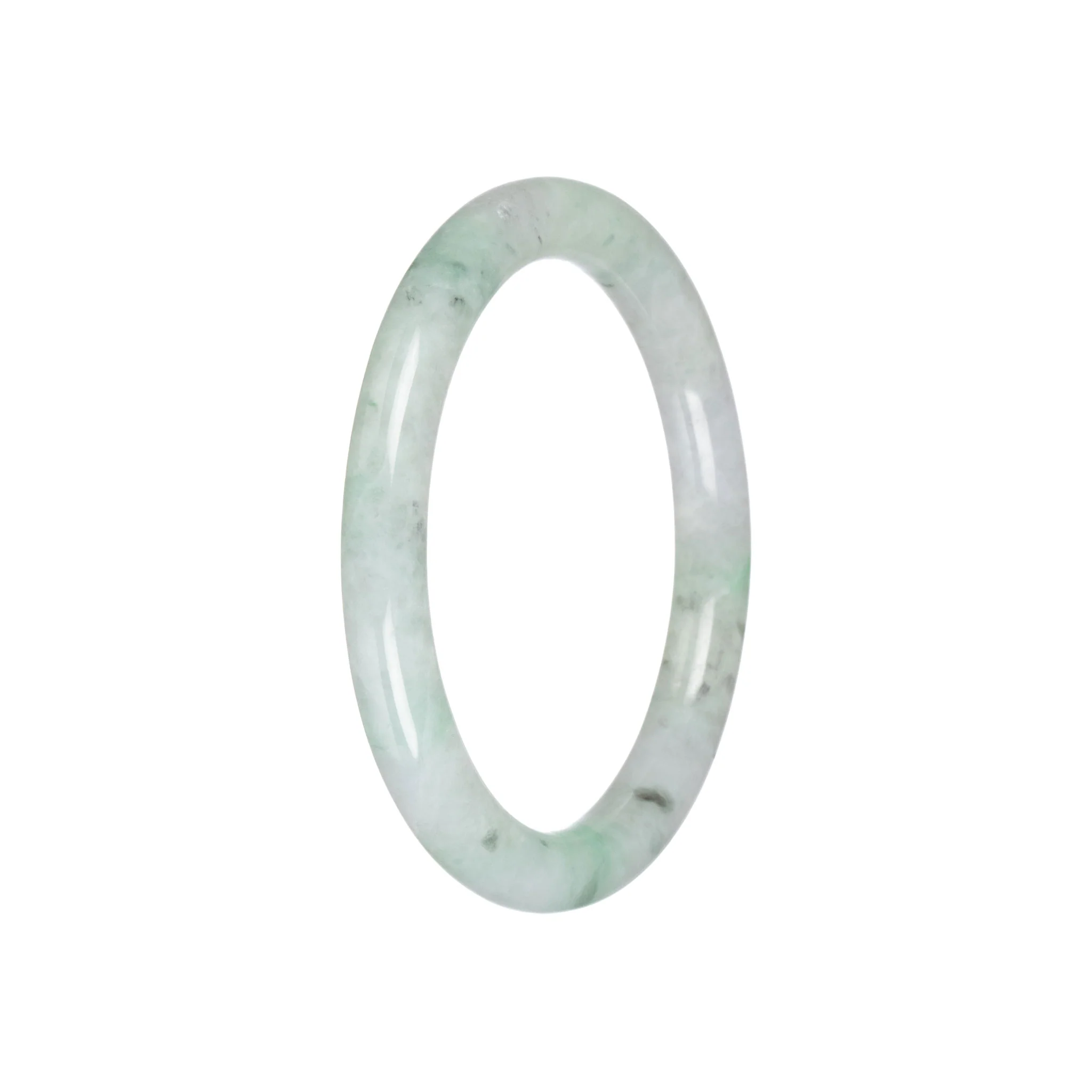 Authentic White with Green Pattern Jade Bangle - 55mm Petite Round - Image 2