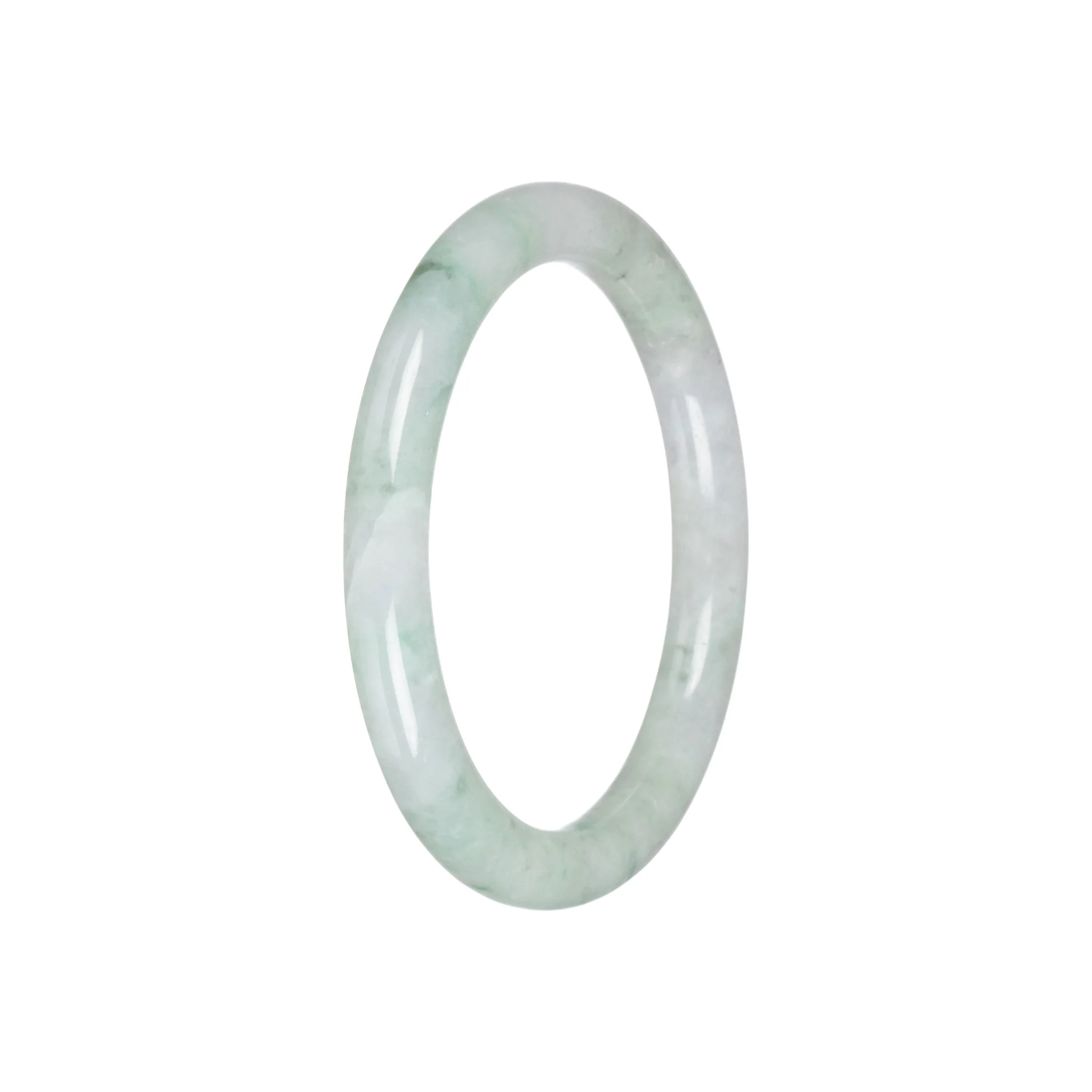 Authentic White with Green Pattern Jade Bangle - 55mm Petite Round - Image 3