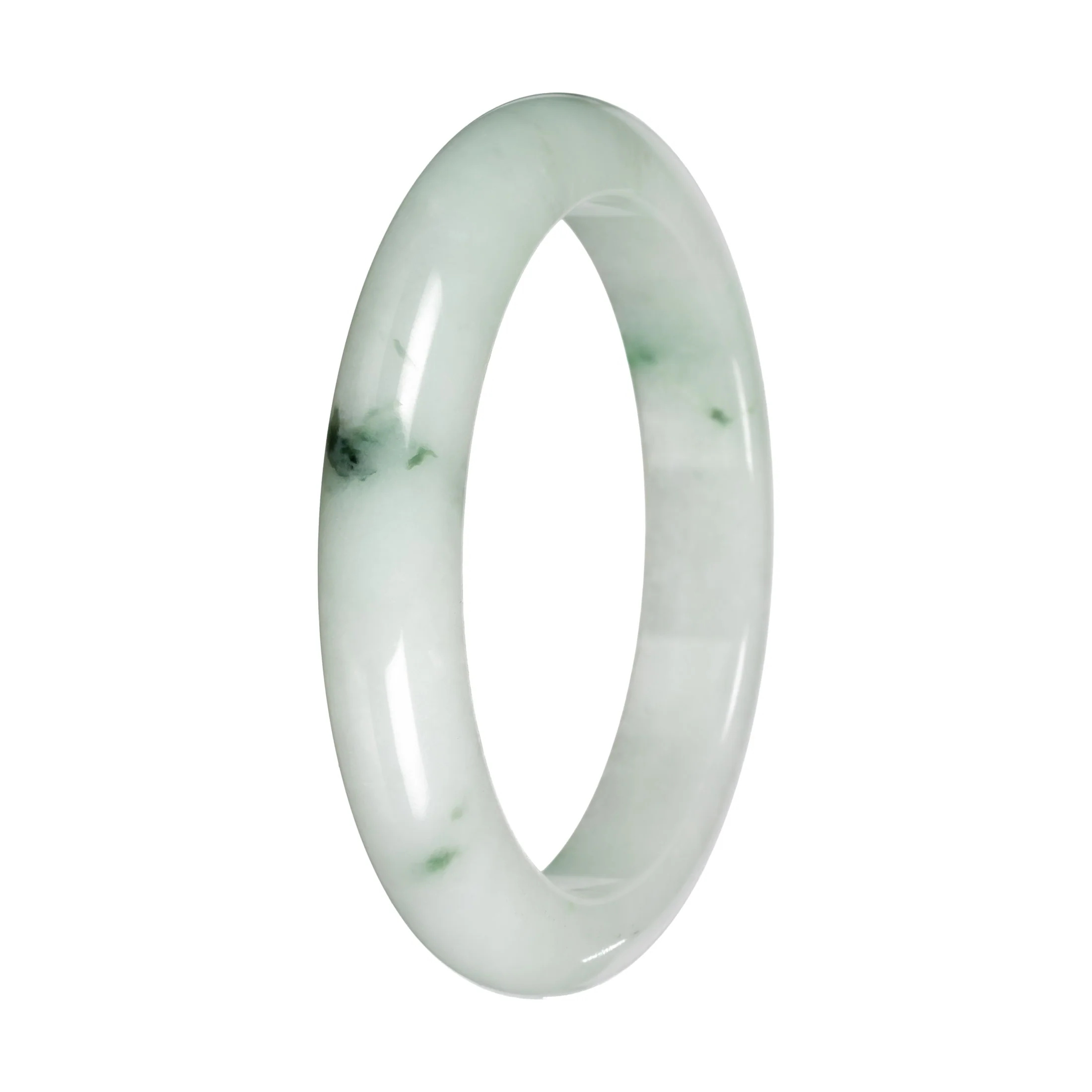 Authentic White with Green Pattern Jadeite Bangle - 59mm Half Moon - Image 2