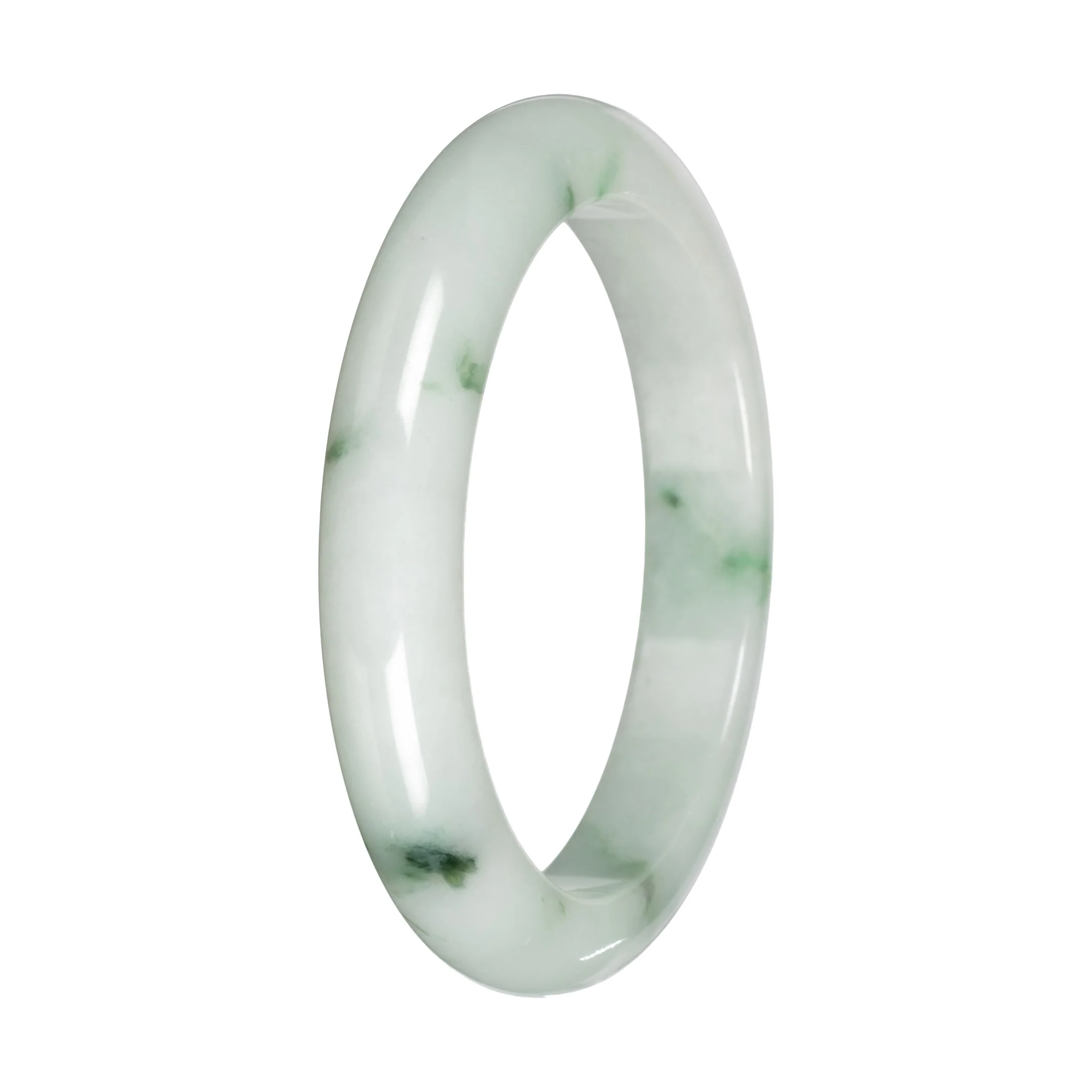 Authentic White with Green Pattern Jadeite Bangle - 59mm Half Moon - Image 3