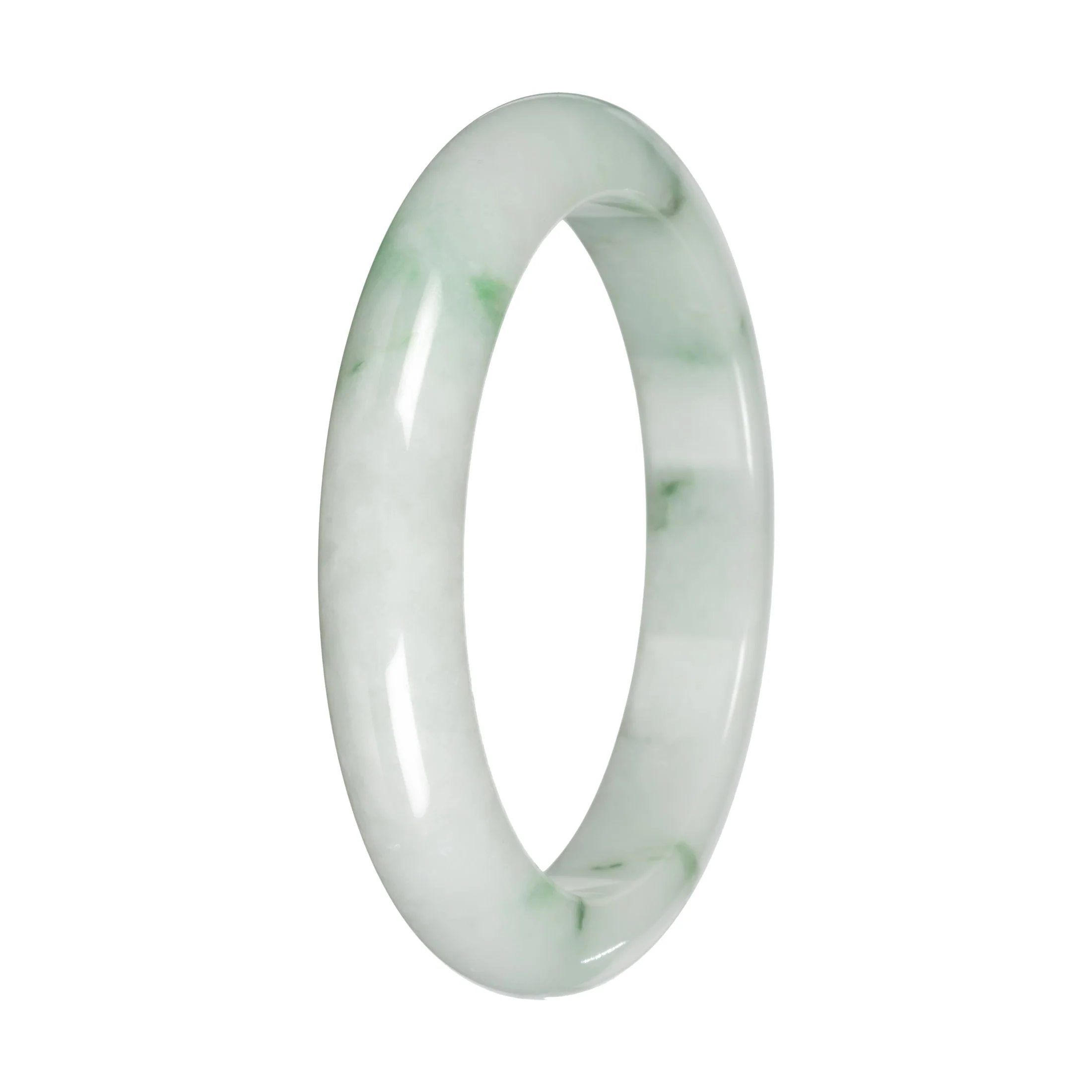 Authentic White with Green Pattern Jadeite Bangle - 59mm Half Moon - Image 4