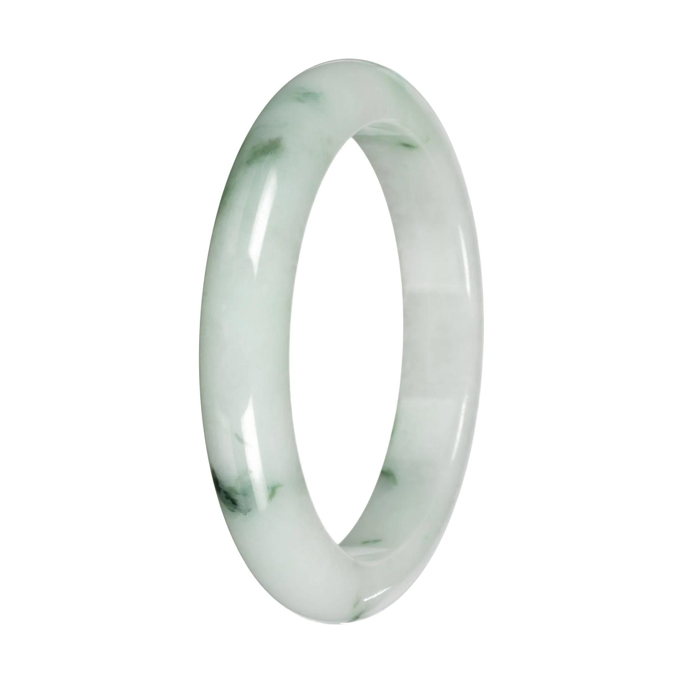 Authentic White with Green Pattern Jadeite Bangle - 59mm Half Moon - Image 5