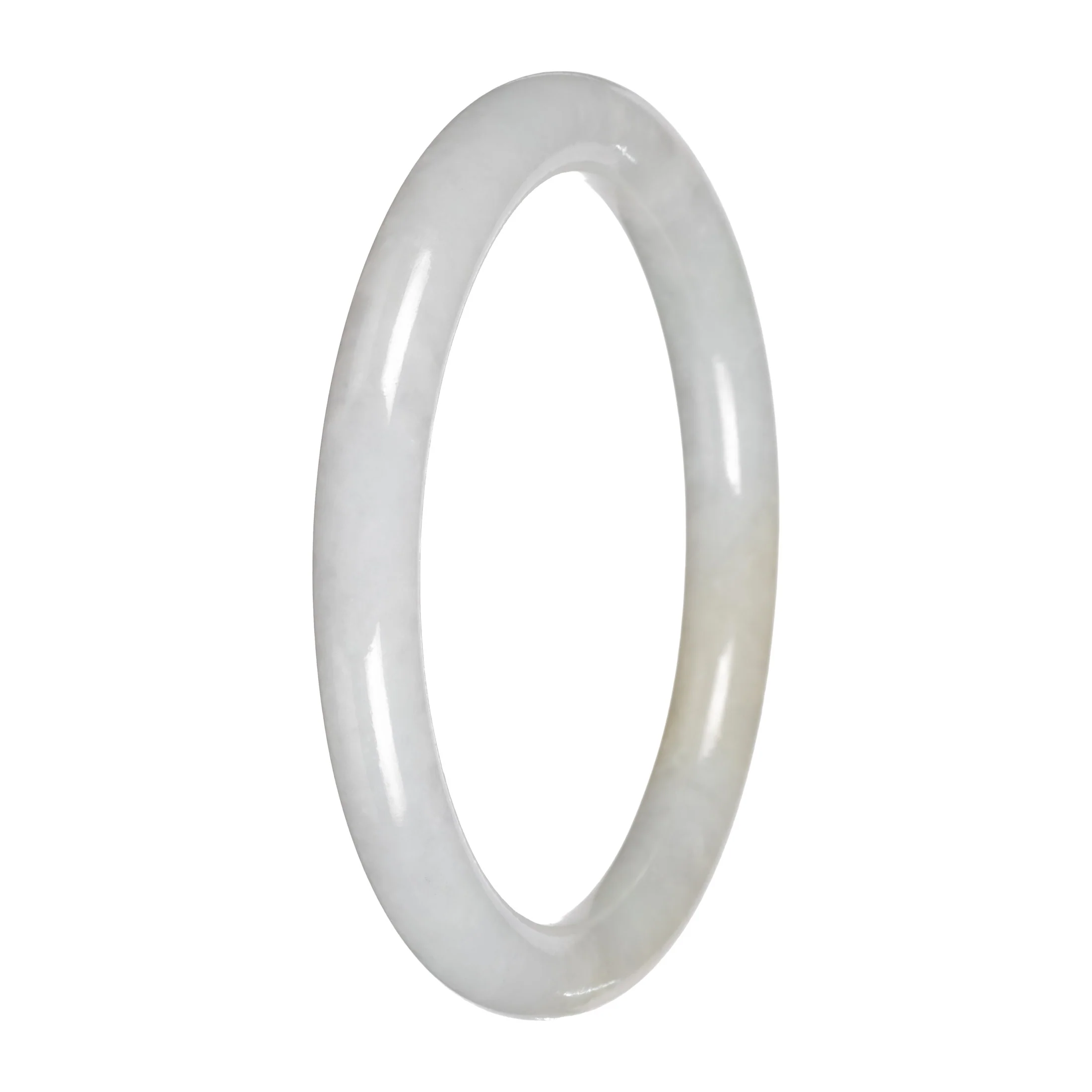 Authentic White with Pale Yellow Patch Traditional Jade Bangle Bracelet - 59mm Petite Round