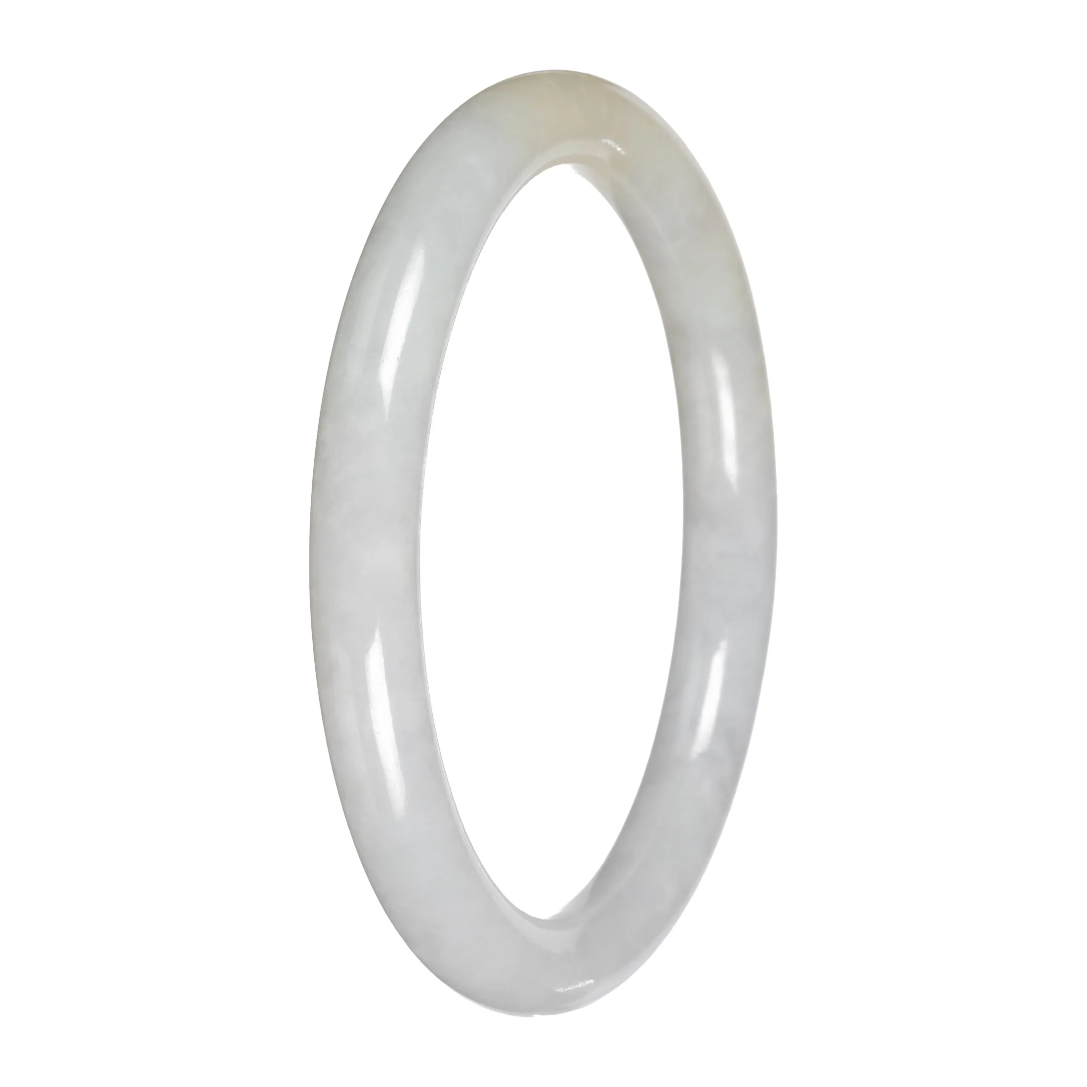 Authentic White with Pale Yellow Patch Traditional Jade Bangle Bracelet - 59mm Petite Round - Image 2
