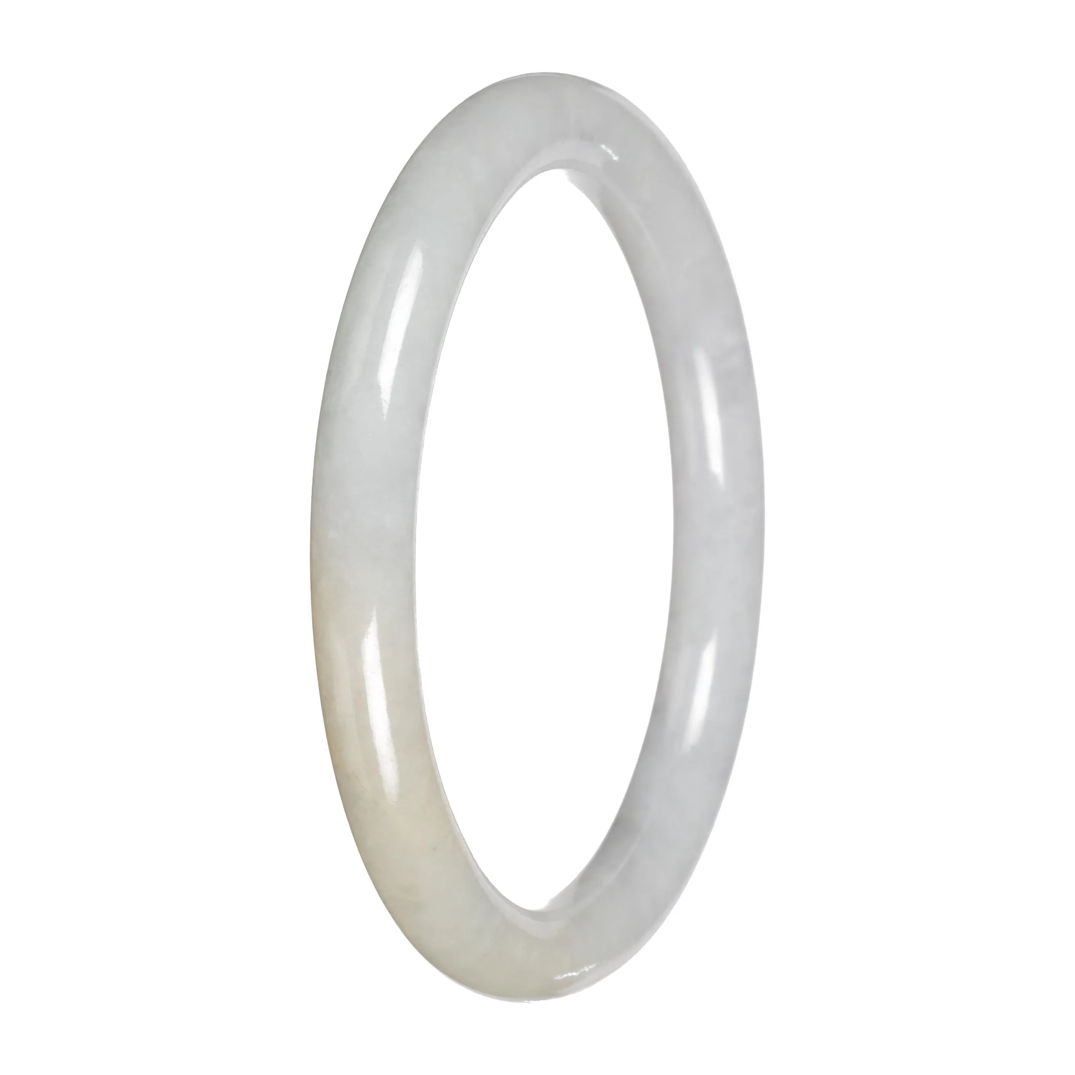 Authentic White with Pale Yellow Patch Traditional Jade Bangle Bracelet - 59mm Petite Round - Image 3