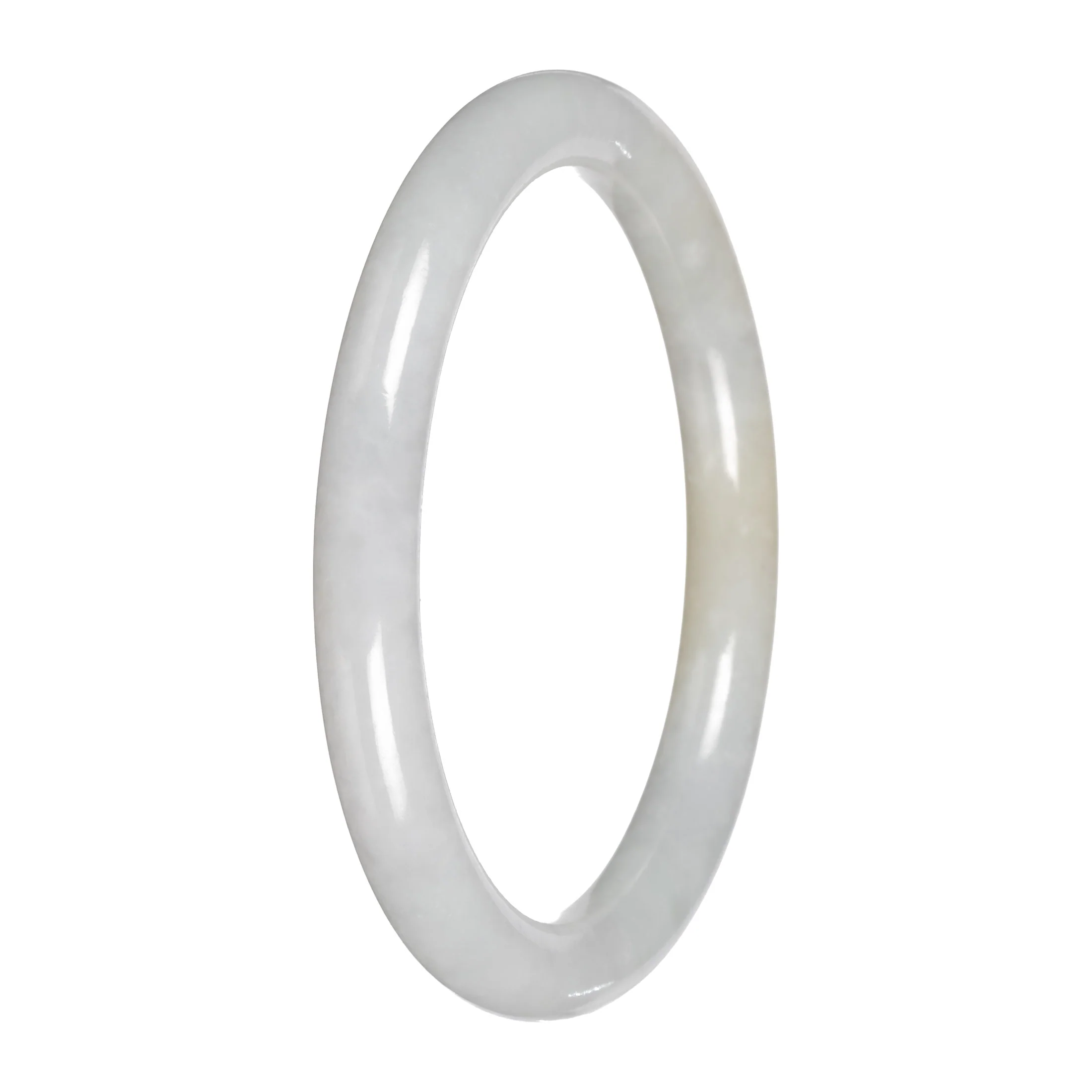 Authentic White with Pale Yellow Patch Traditional Jade Bangle Bracelet - 59mm Petite Round - Image 4