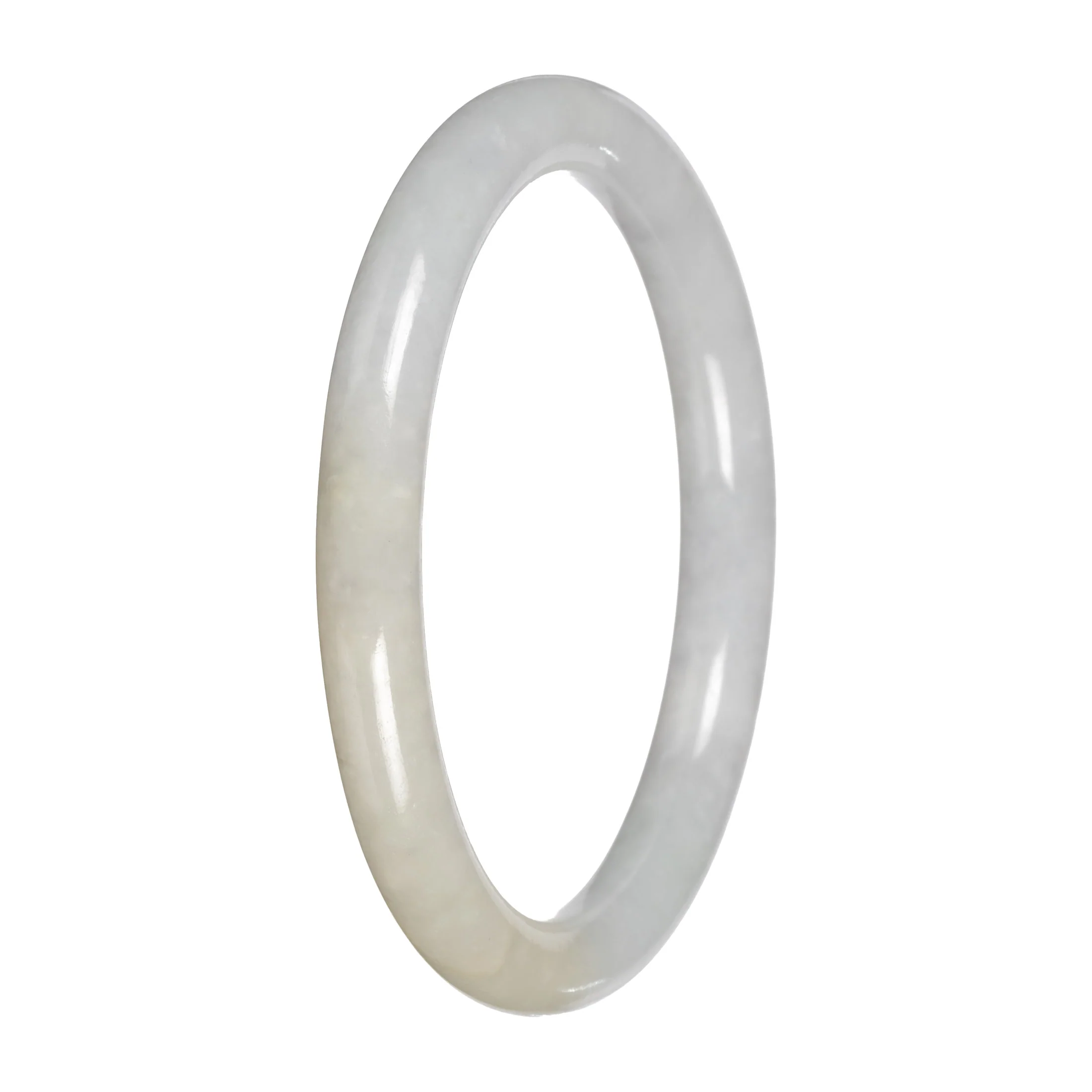 Authentic White with Pale Yellow Patch Traditional Jade Bangle Bracelet - 59mm Petite Round - Image 5