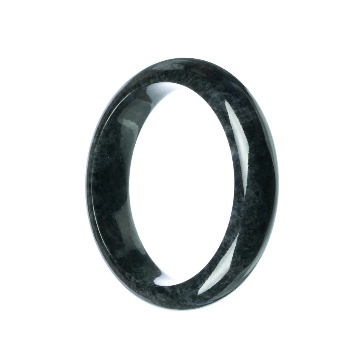 Authentic Natural Black Burma Jade Bangle - 59mm Half Moon