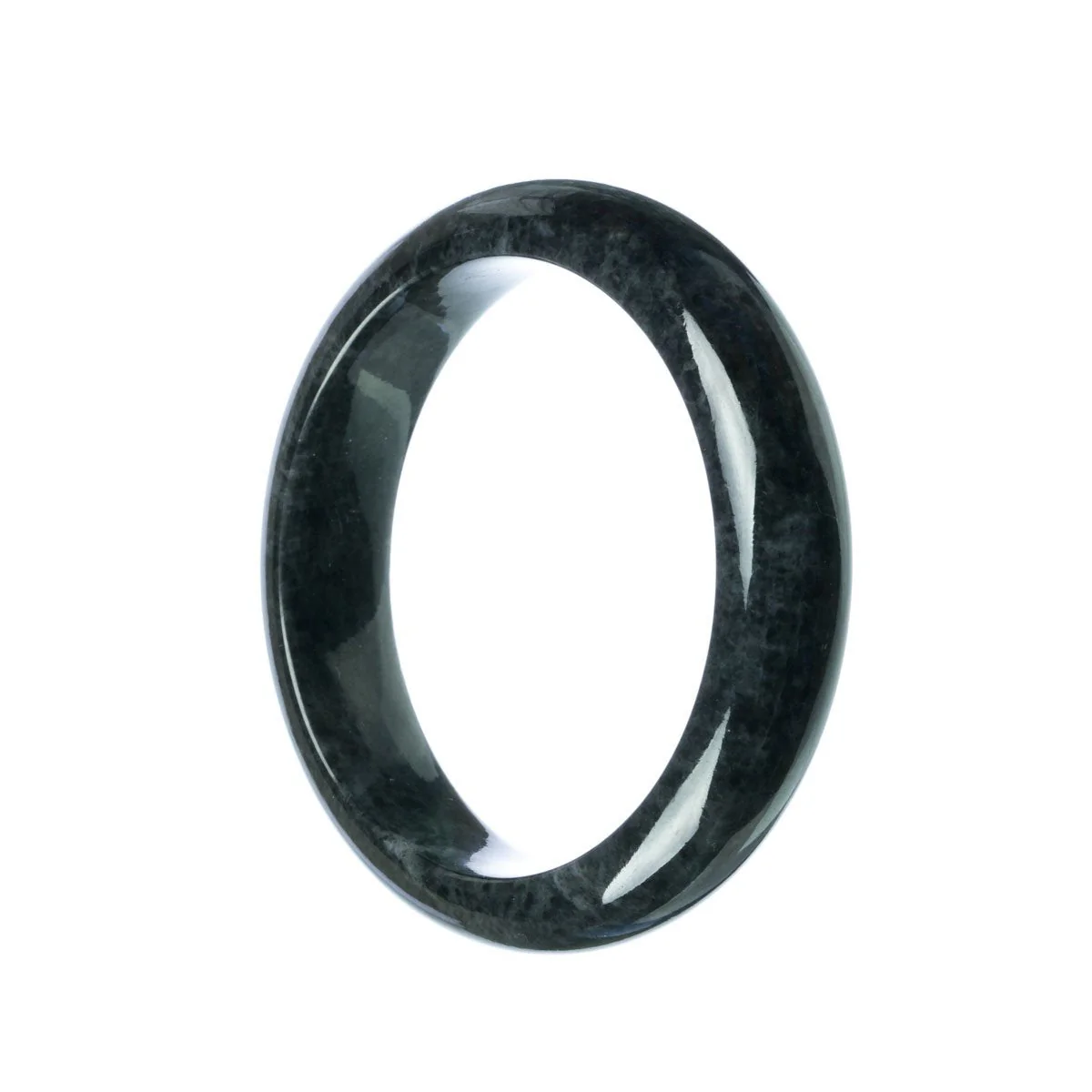 Authentic Natural Black Burma Jade Bangle - 59mm Half Moon - Image 2