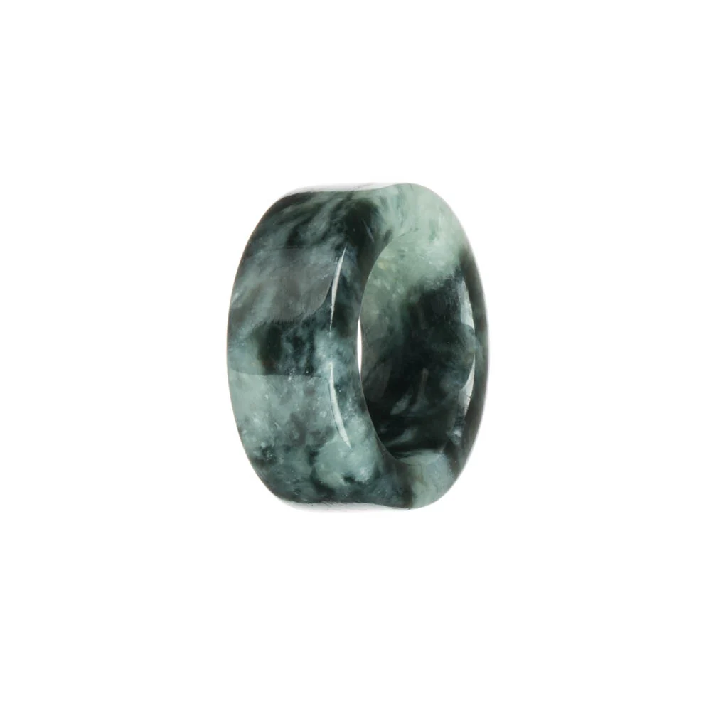 Genuine Black with Grey Burmese Jade Ring - US 10 - Image 3
