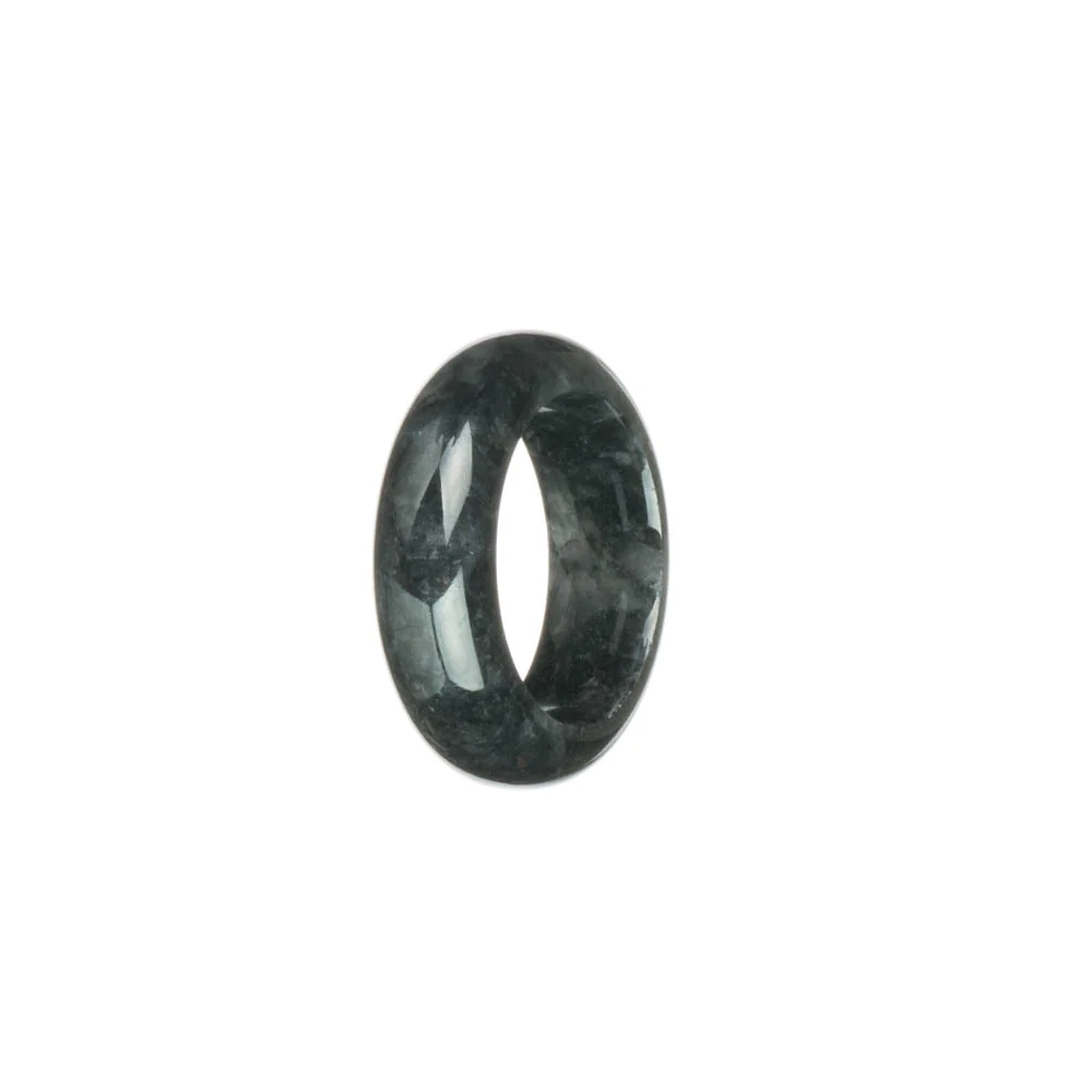 Certified Black with Grey Burmese Jade Band - US 9.25 - Image 3