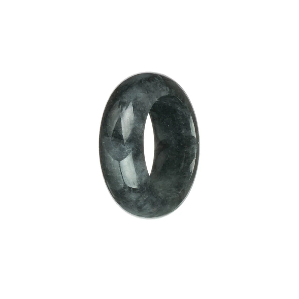 Authentic Black with Grey Jadeite Jade Ring - US 11.5 - Image 2
