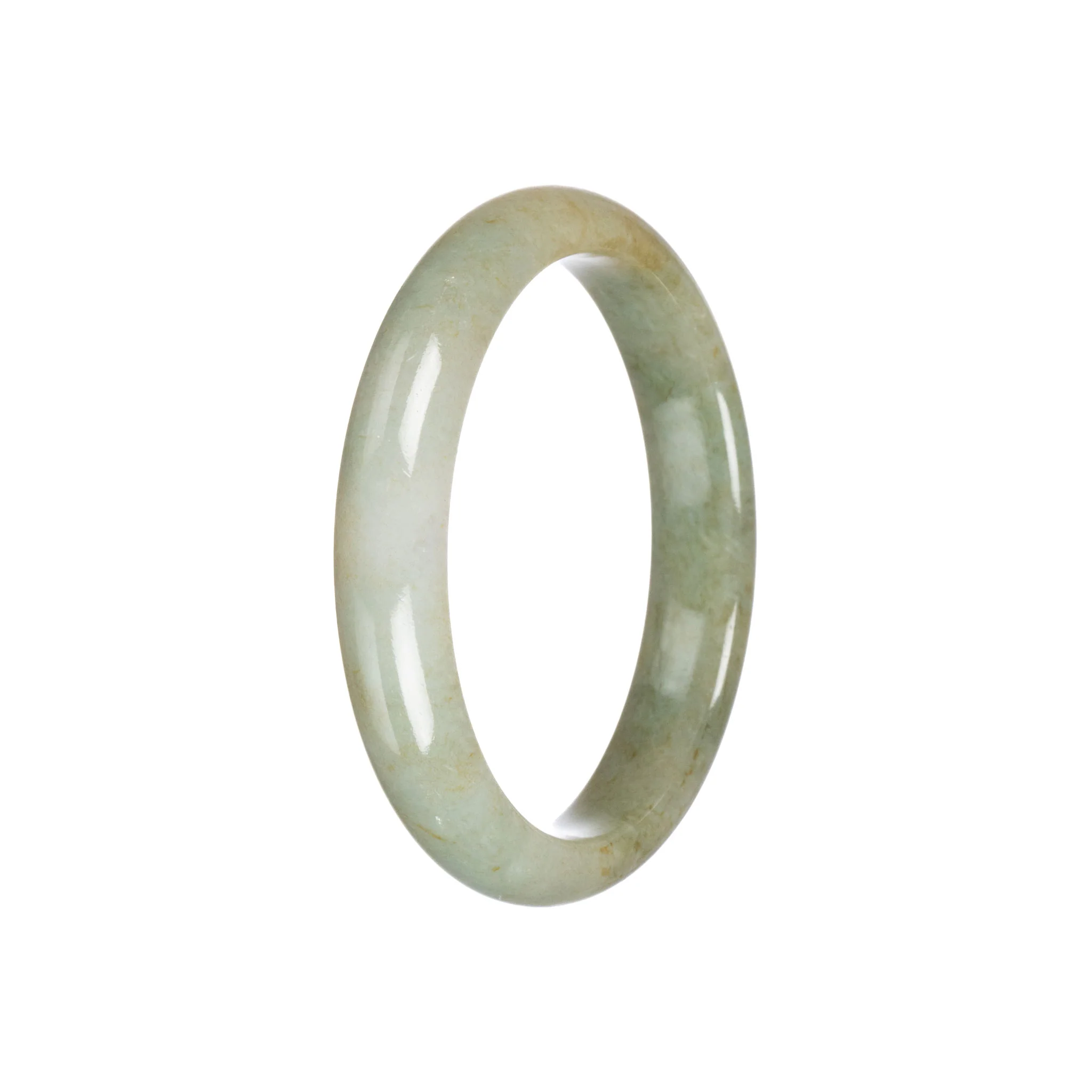 Authentic Grade A Brownish Green Burmese Jade Bangle Bracelet - 56mm Semi Round - Image 2