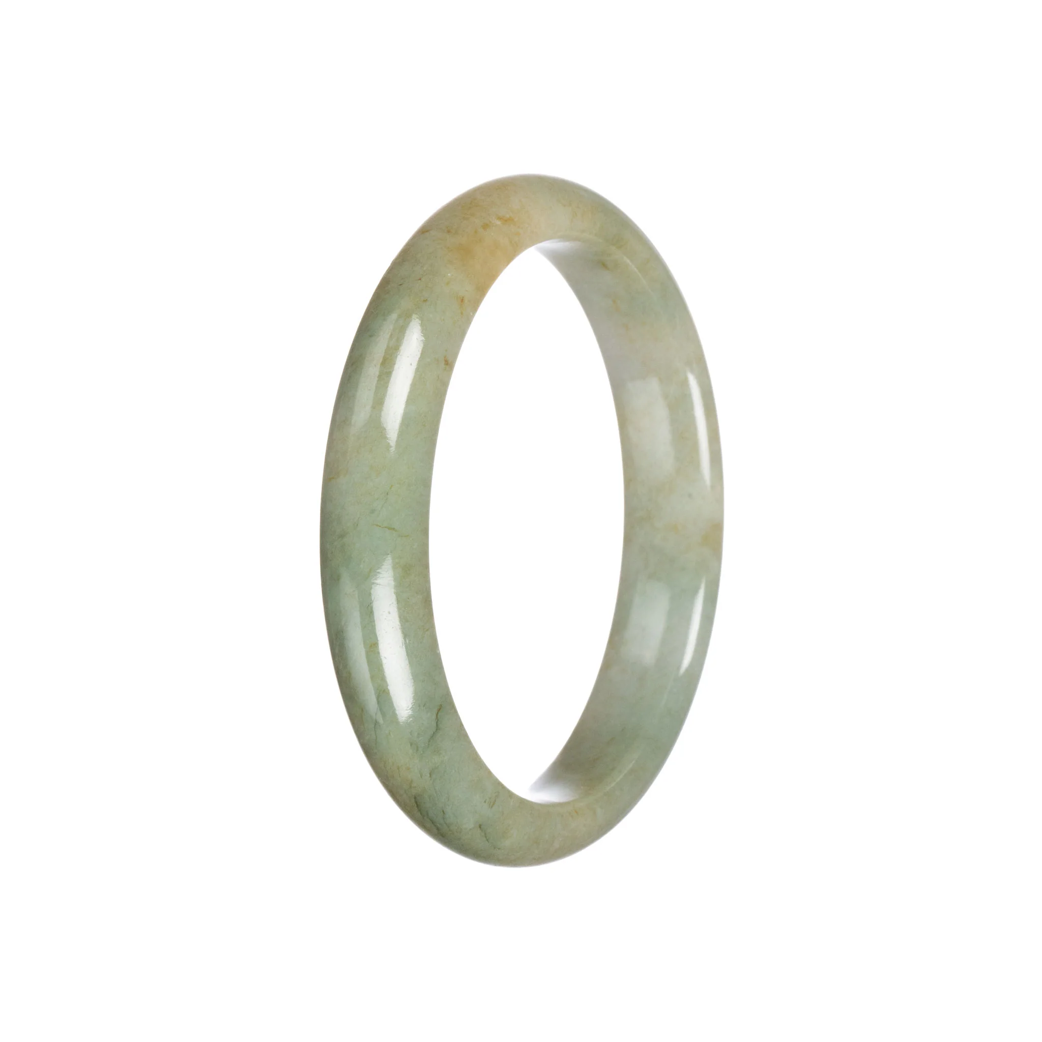 Authentic Grade A Brownish Green Burmese Jade Bangle Bracelet - 56mm Semi Round - Image 3