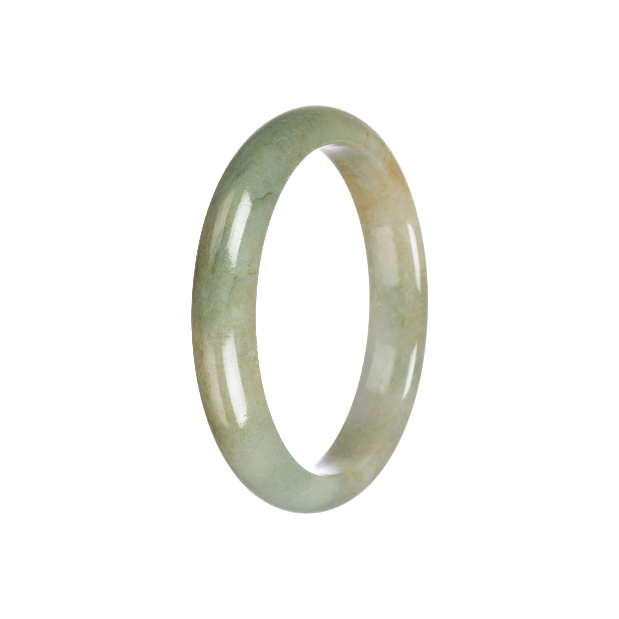 Authentic Grade A Brownish Green Burmese Jade Bangle Bracelet - 56mm Semi Round - Image 4