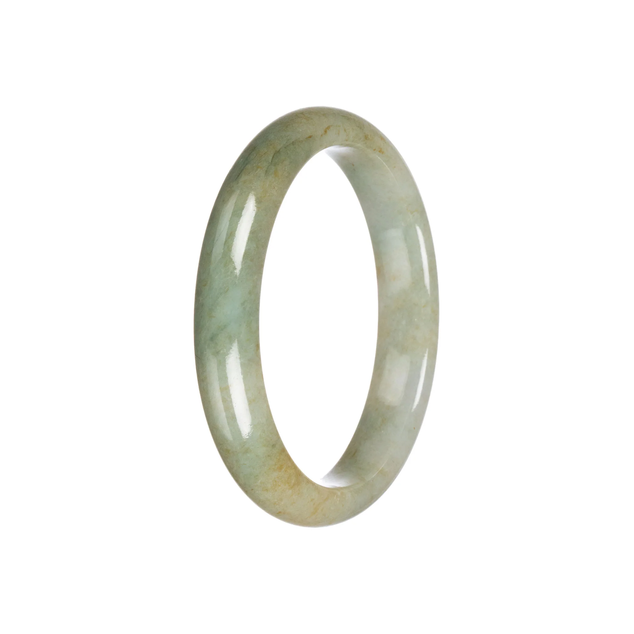 Authentic Grade A Brownish Green Burmese Jade Bangle Bracelet - 56mm Semi Round - Image 6