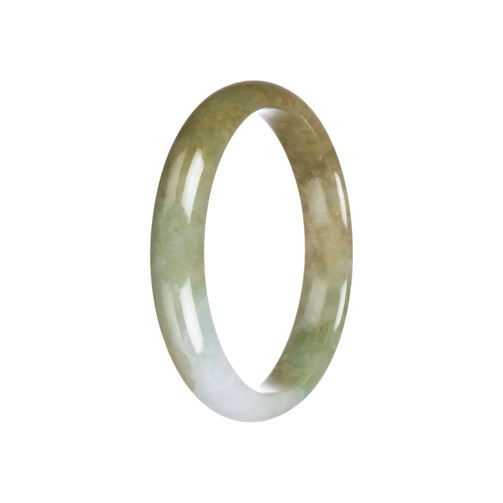 Certified Natural Brownish Green Jade Bangle Bracelet - 58mm Half Moon - Image 2