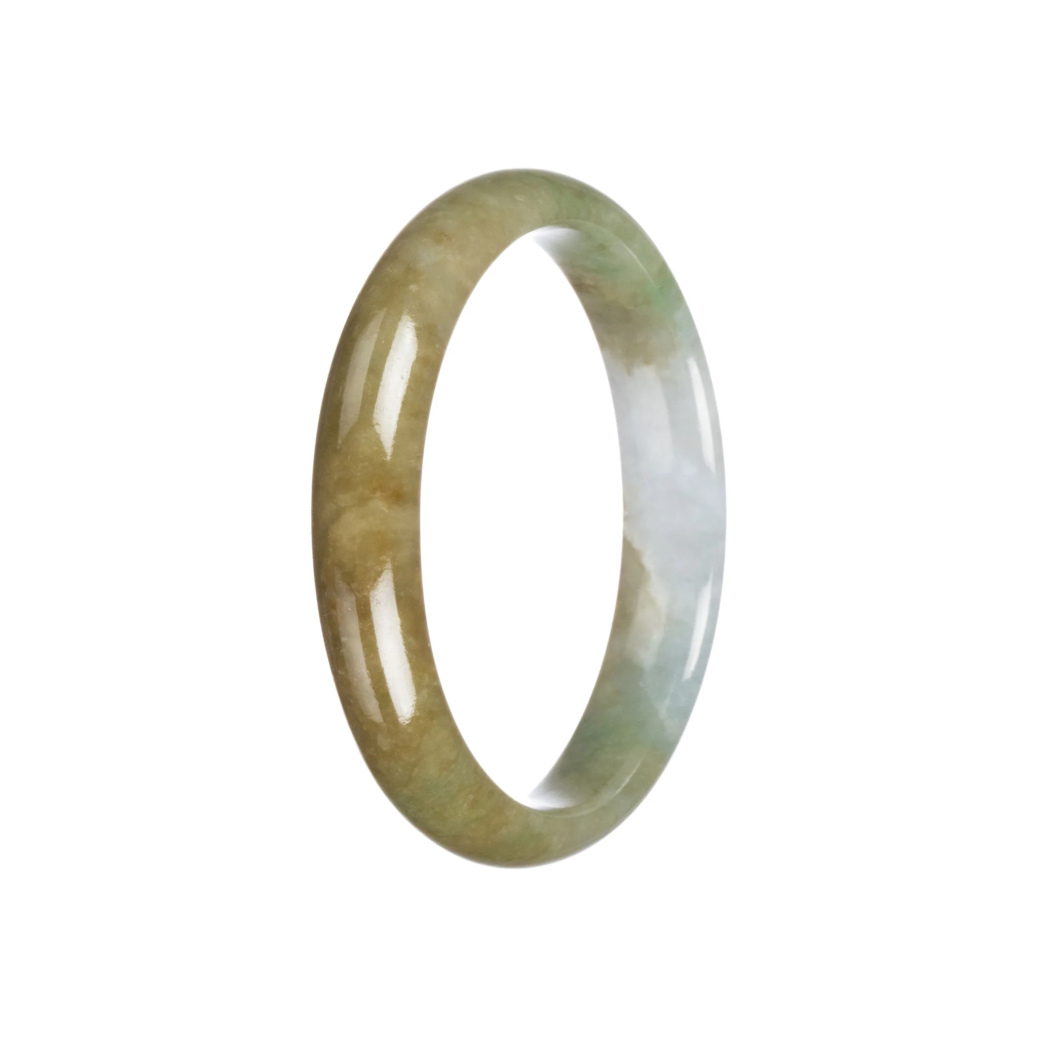 Certified Natural Brownish Green Jade Bangle Bracelet - 58mm Half Moon - Image 6