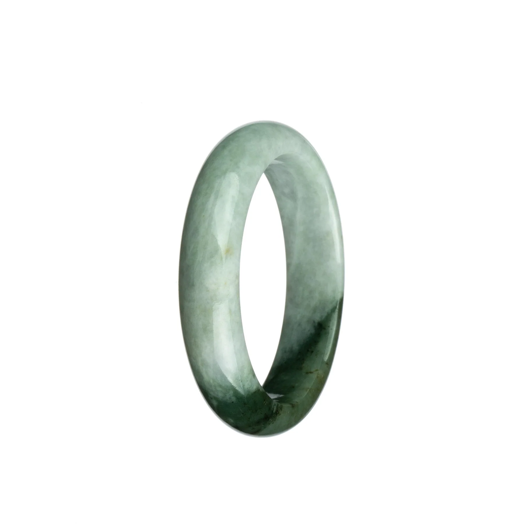 Genuine Natural Pale Green with Olive Green Jadeite Bangle Bracelet - 52mm Half Moon