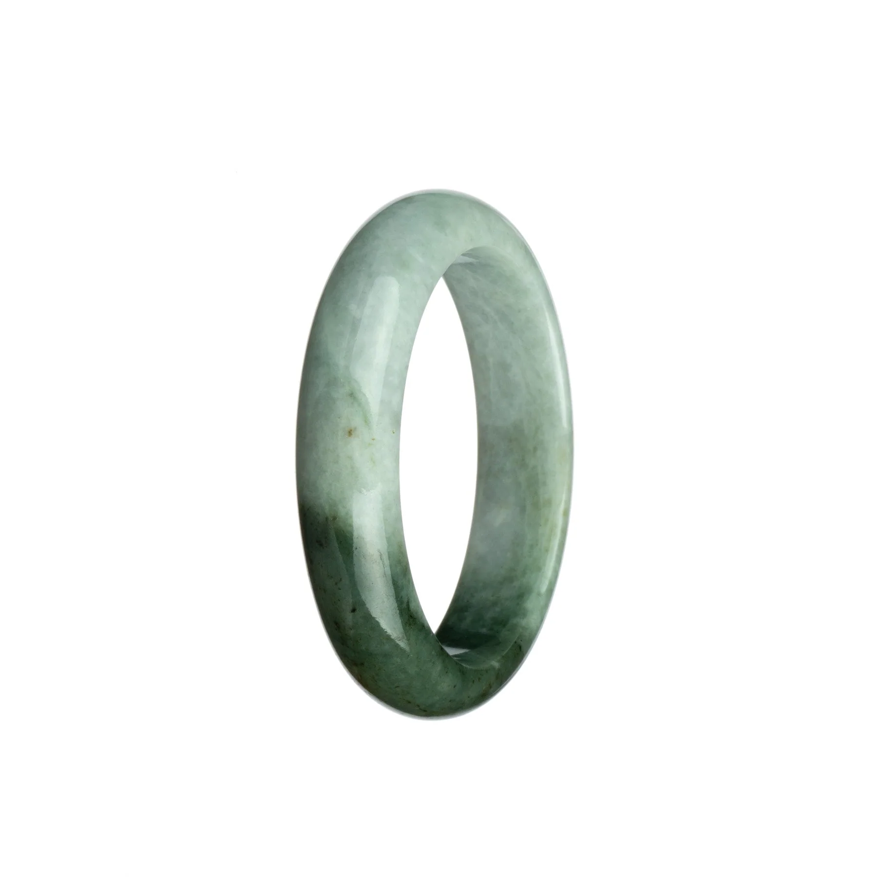 Genuine Natural Pale Green with Olive Green Jadeite Bangle Bracelet - 52mm Half Moon - Image 2