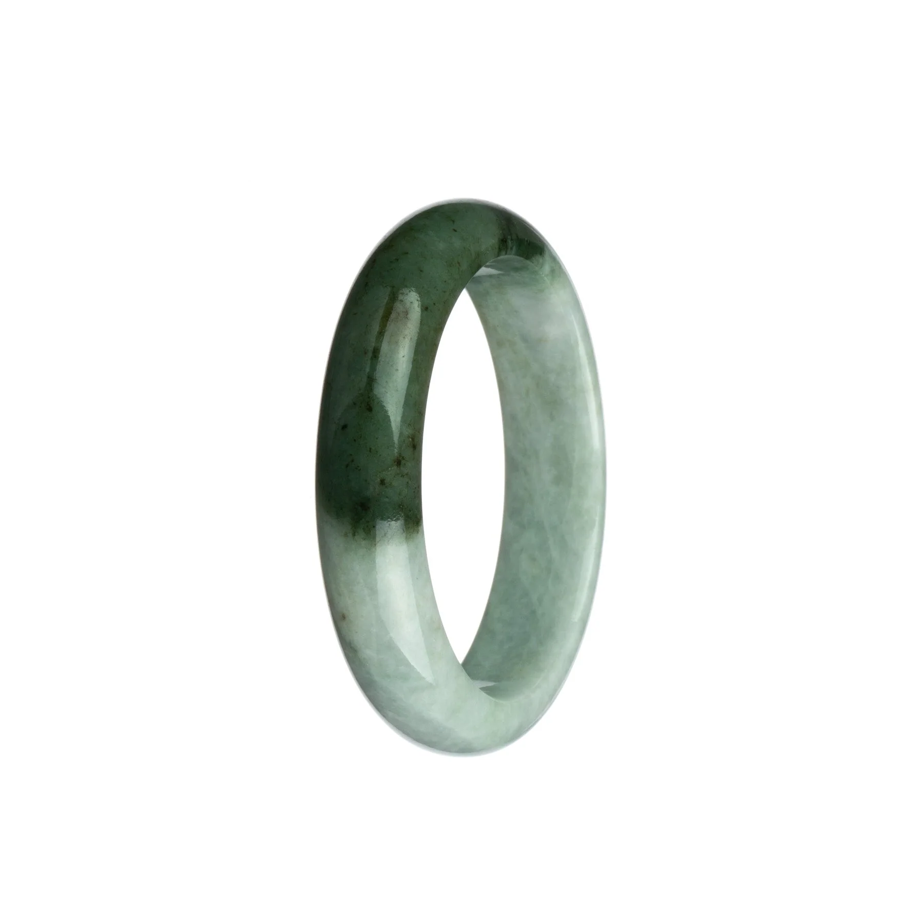 Genuine Natural Pale Green with Olive Green Jadeite Bangle Bracelet - 52mm Half Moon - Image 3