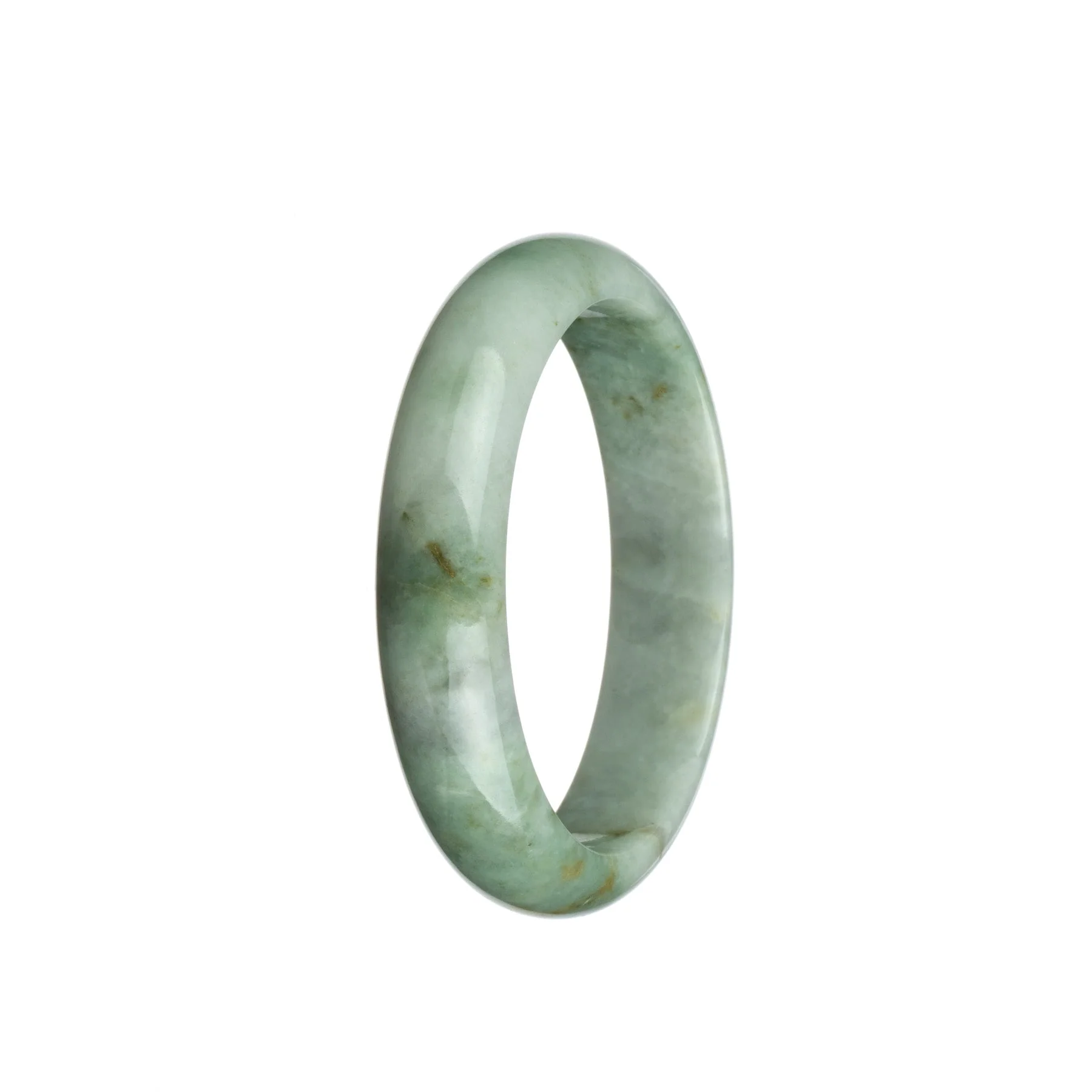 Genuine Natural Green with White Traditional Jade Bracelet - 56mm Half Moon