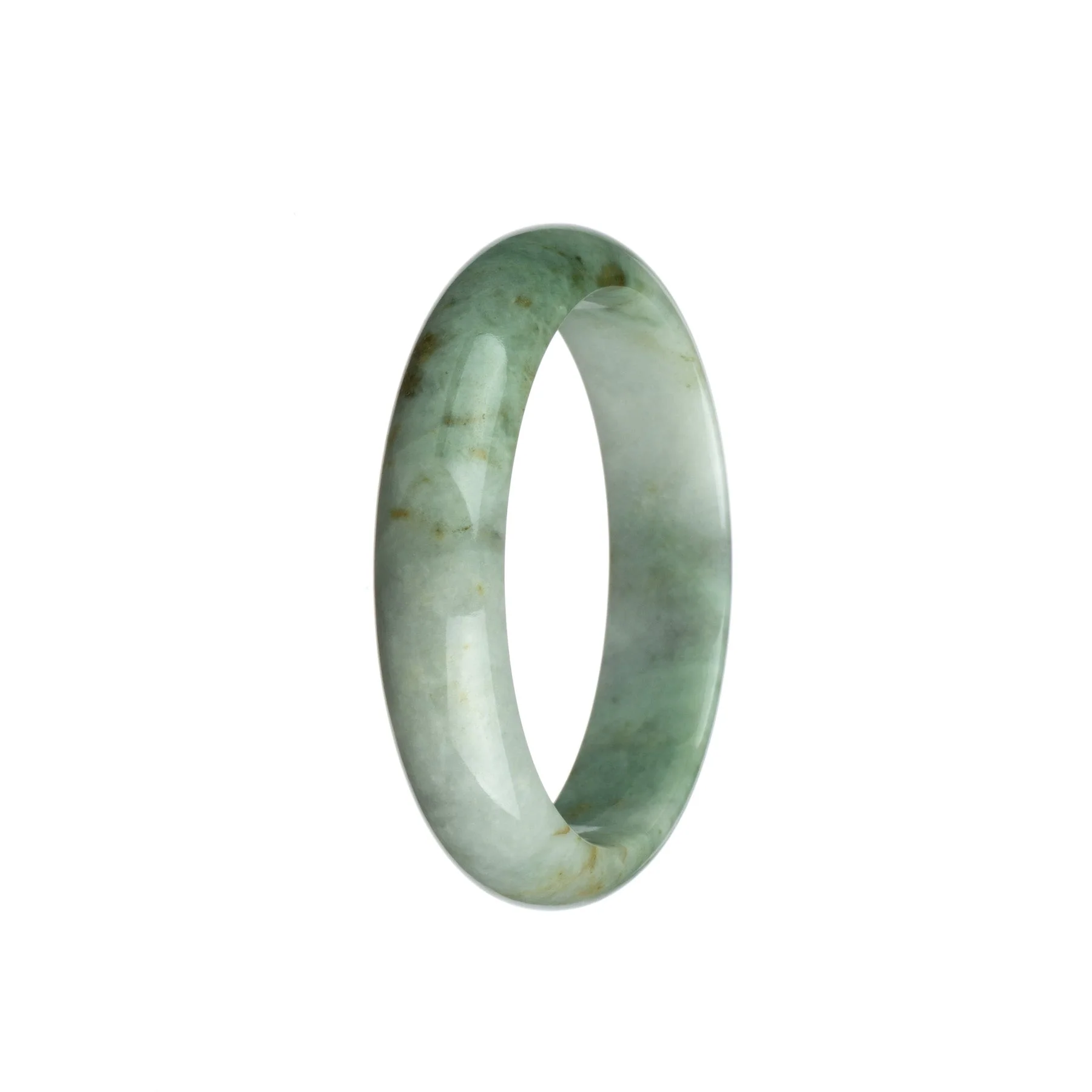 Genuine Natural Green with White Traditional Jade Bracelet - 56mm Half Moon - Image 2