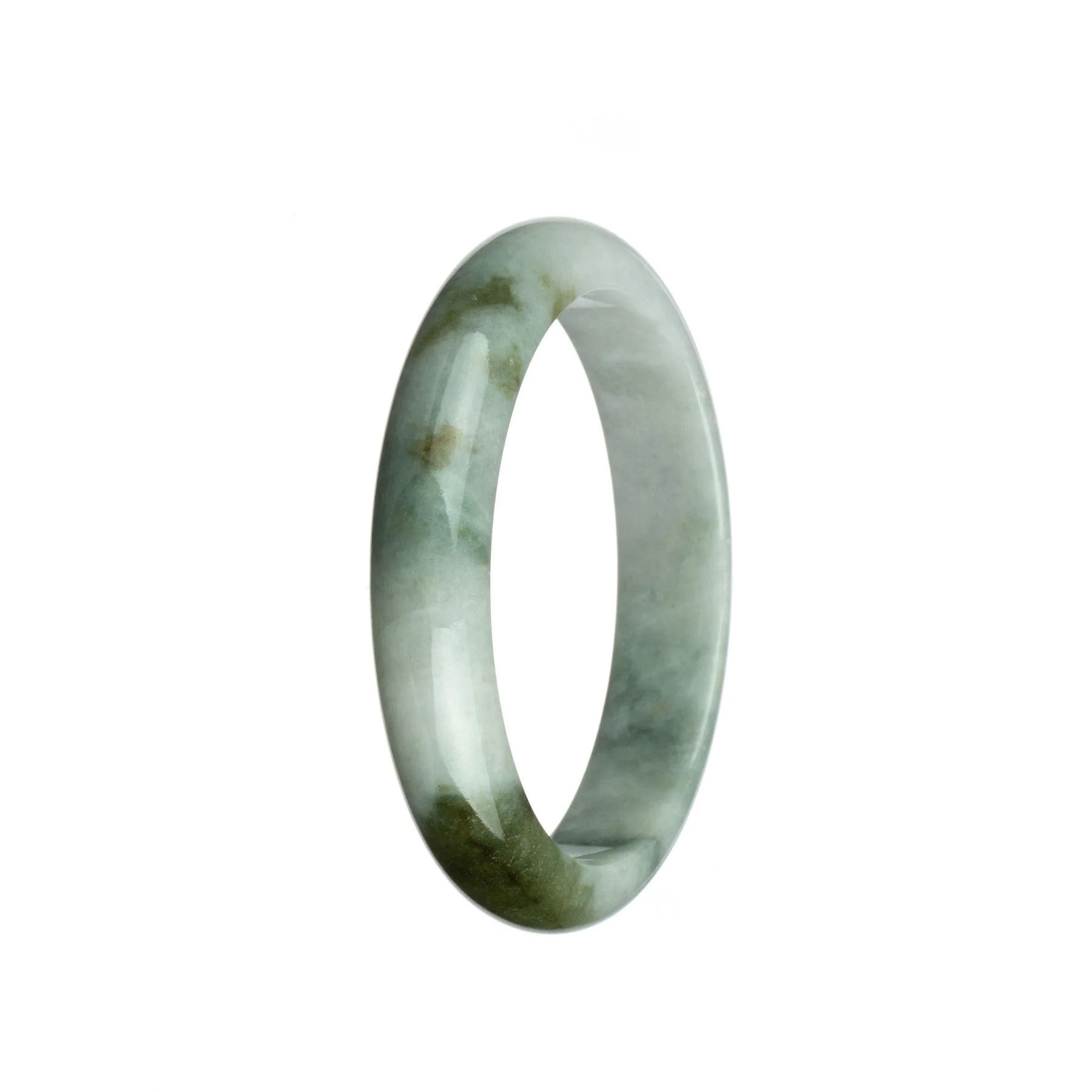 Certified Grade A White with Olive Green Jade Bangle - 59mm Half Moon