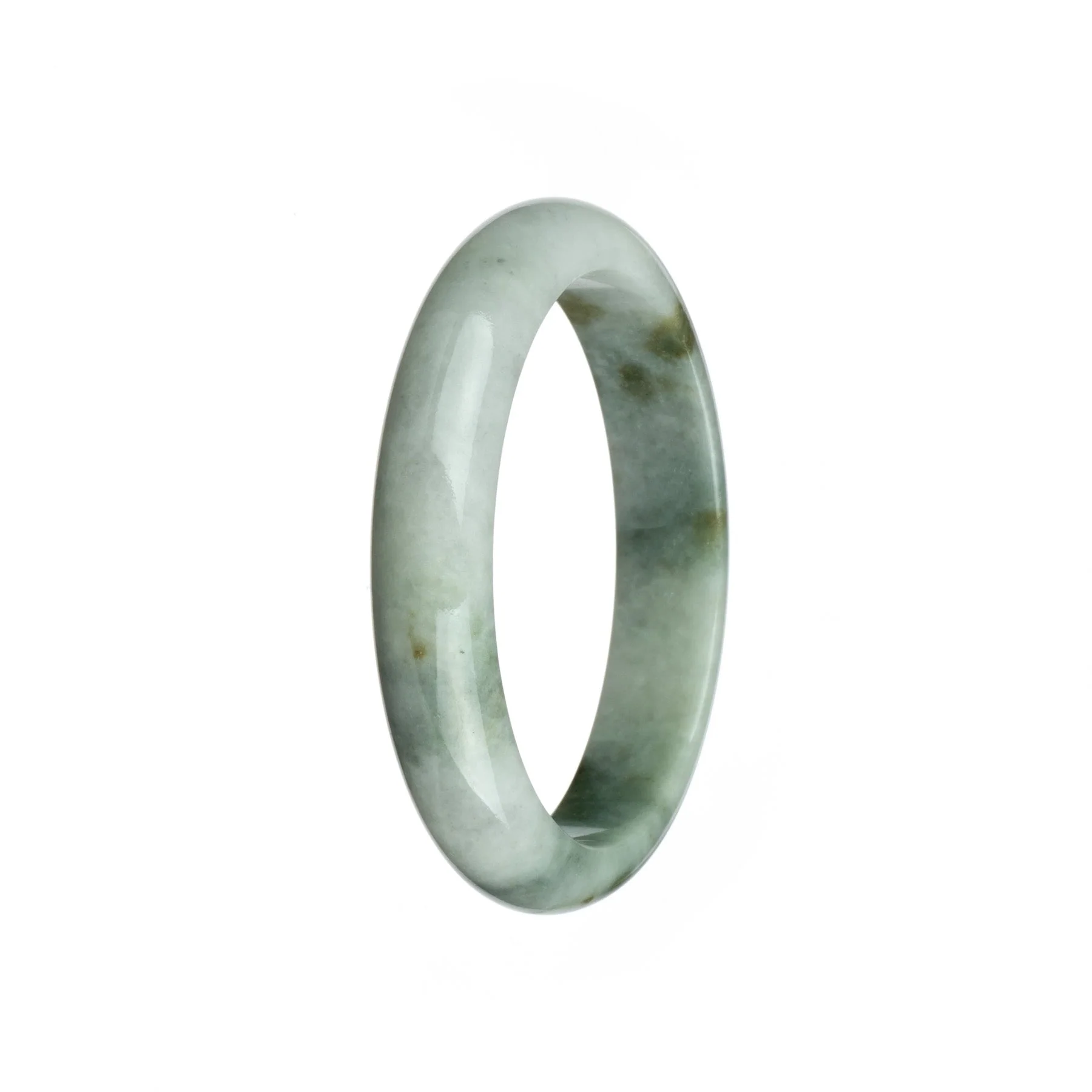 Certified Grade A White with Olive Green Jade Bangle - 59mm Half Moon - Image 2