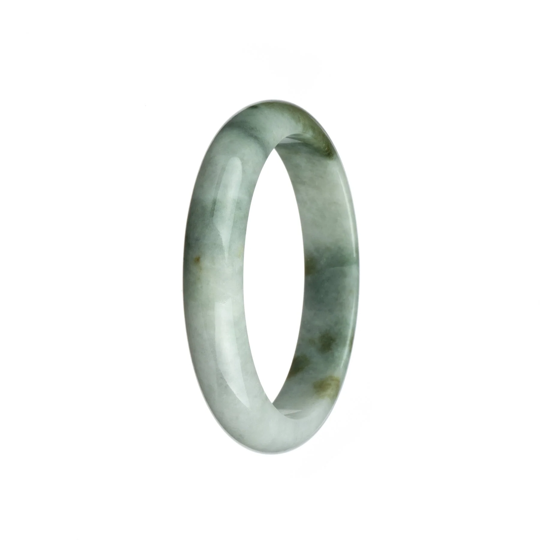 Certified Grade A White with Olive Green Jade Bangle - 59mm Half Moon - Image 3