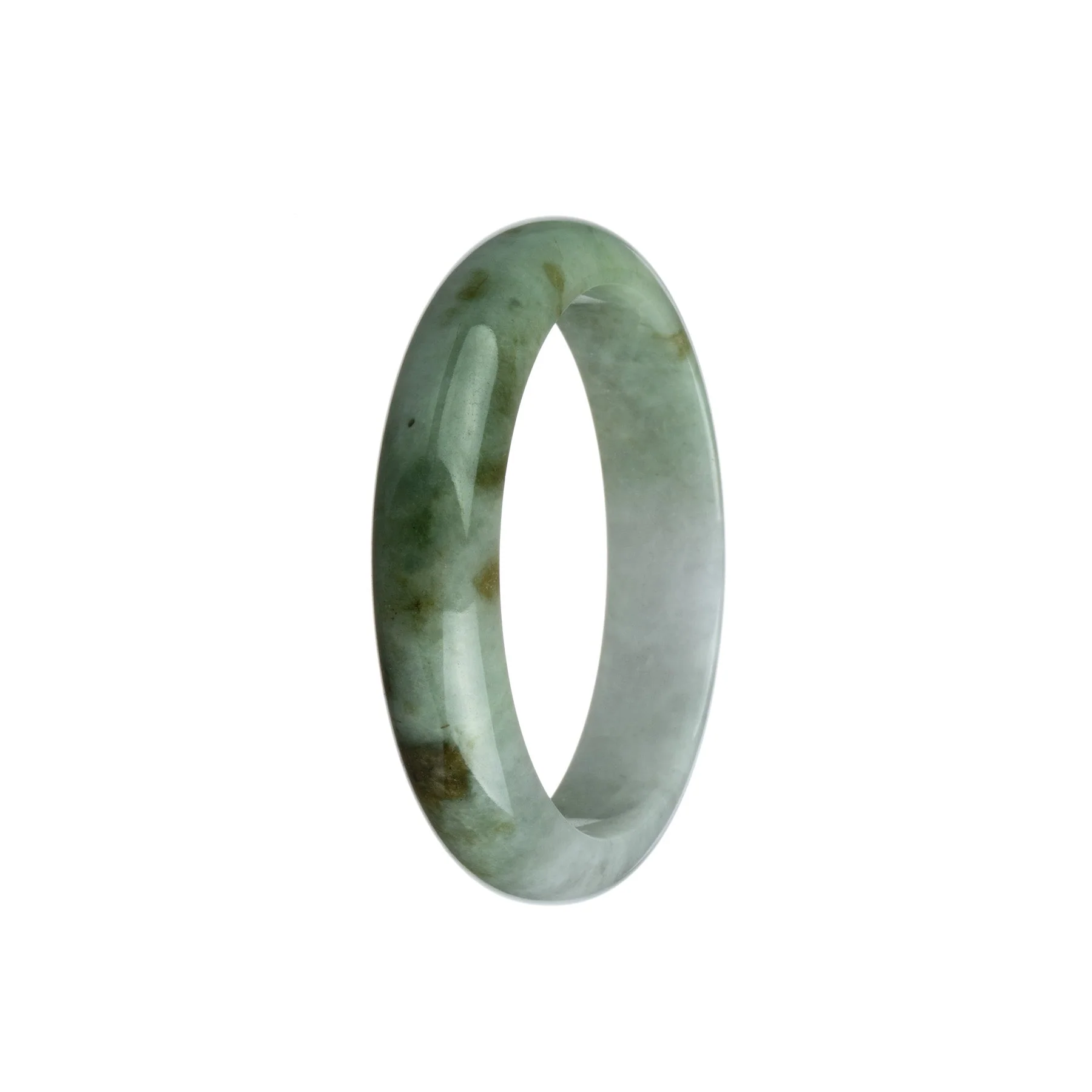 Real Grade A White with Green Burmese Jade Bangle - 56mm Half Moon