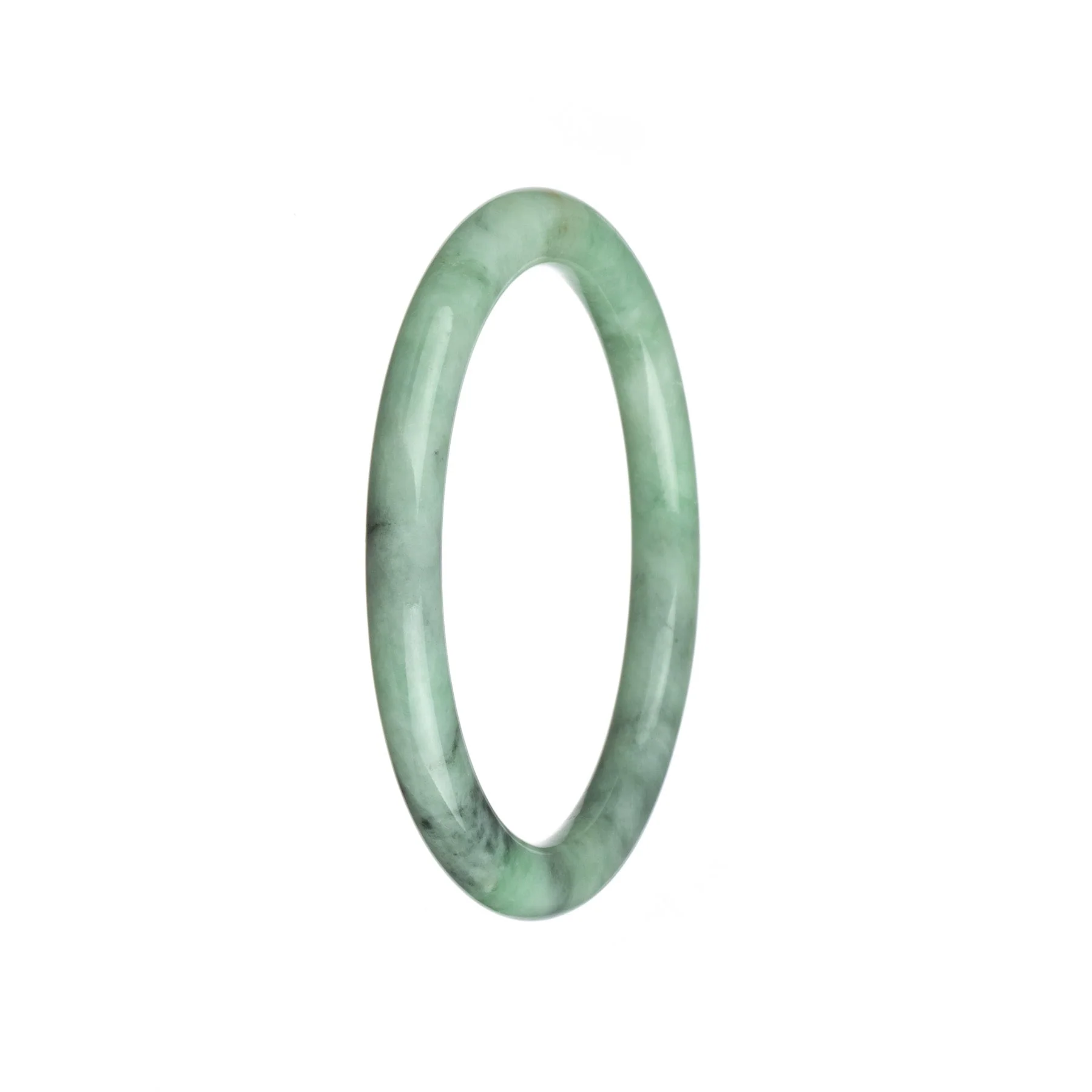 Real Grade A Green with Grey Jadeite Jade Bracelet - 61mm Petite Round