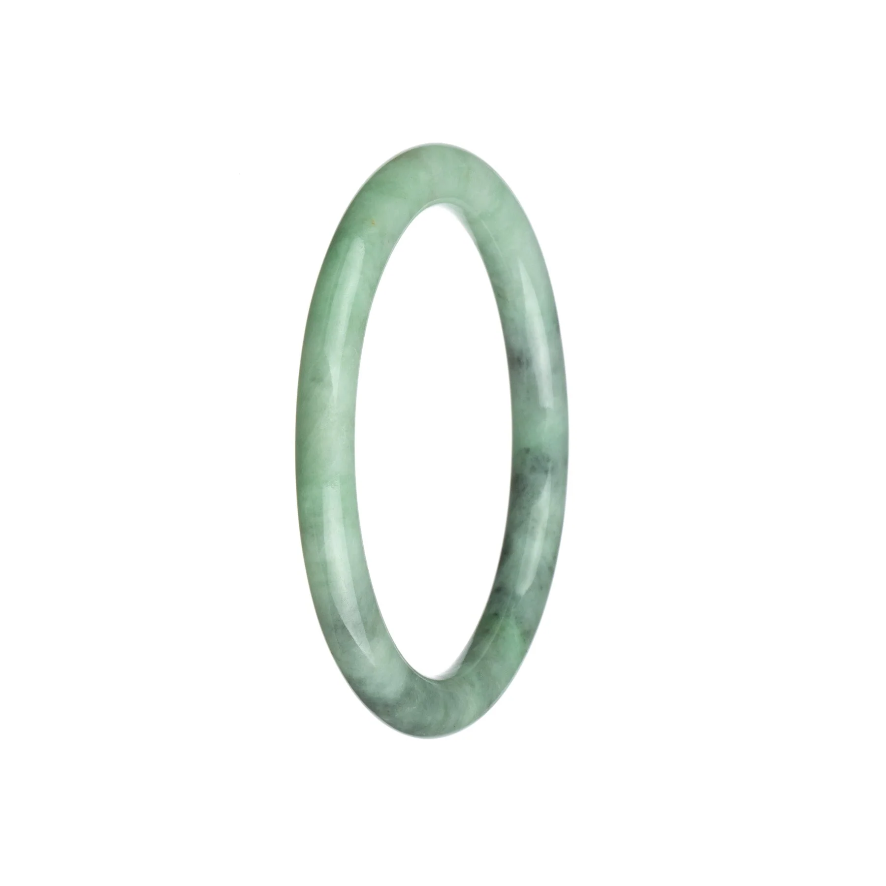 Real Grade A Green with Grey Jadeite Jade Bracelet - 61mm Petite Round - Image 2