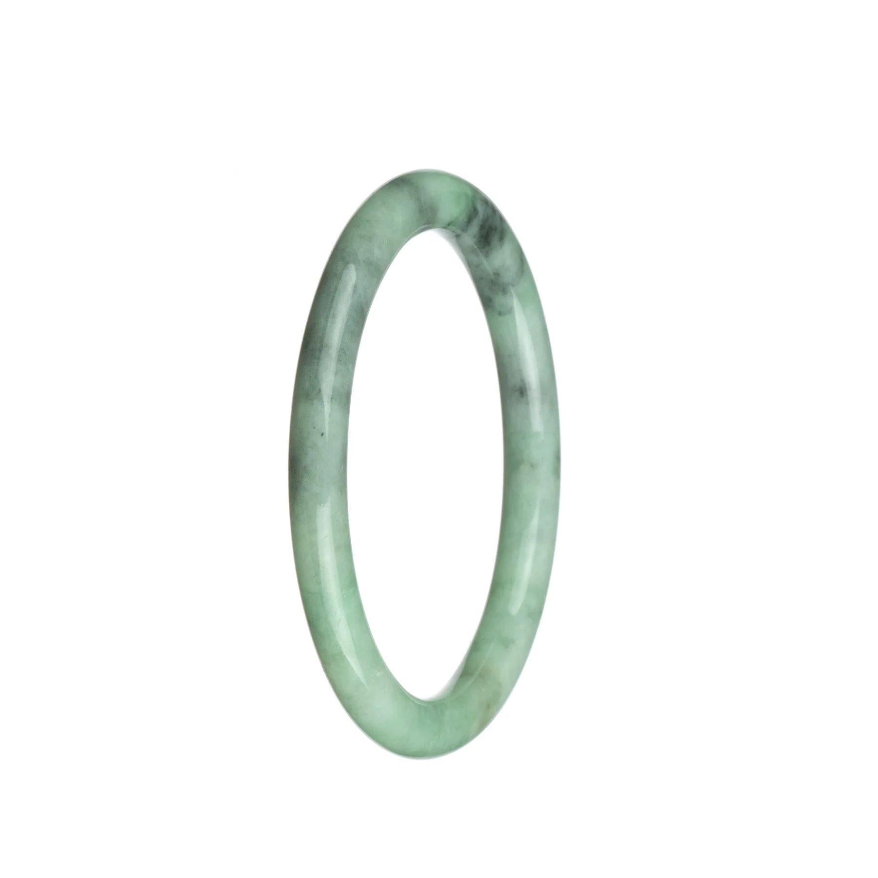 Real Grade A Green with Grey Jadeite Jade Bracelet - 61mm Petite Round - Image 3