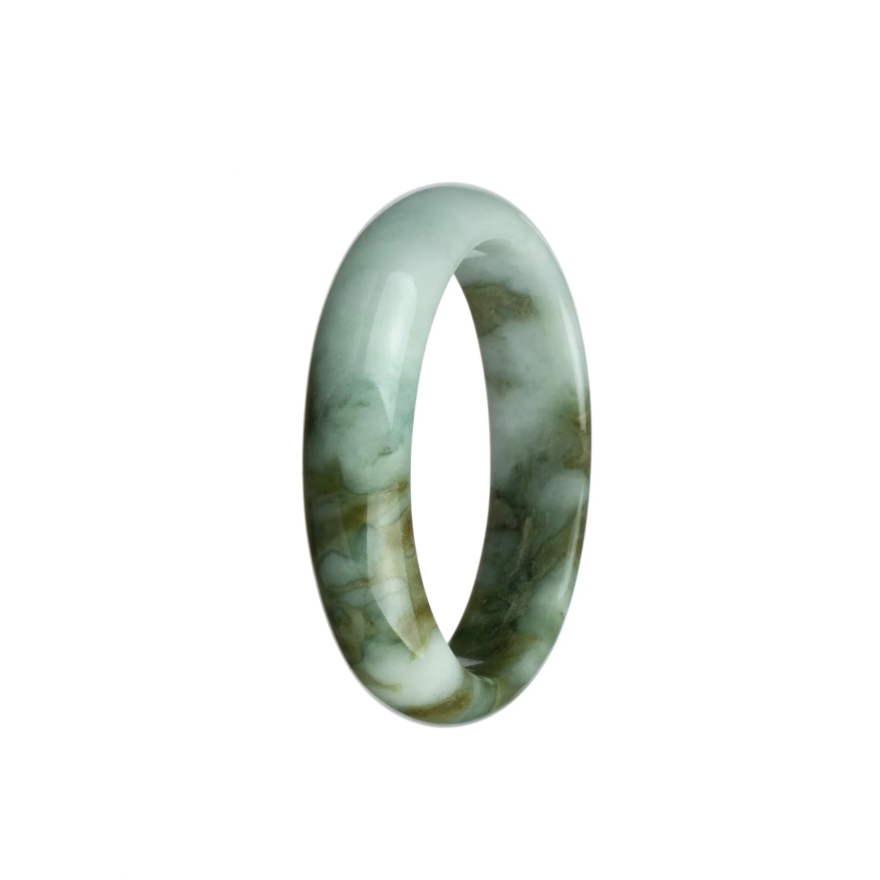 Genuine Untreated Olive Green with White Jadeite Jade Bangle Bracelet - 55mm Half Moon
