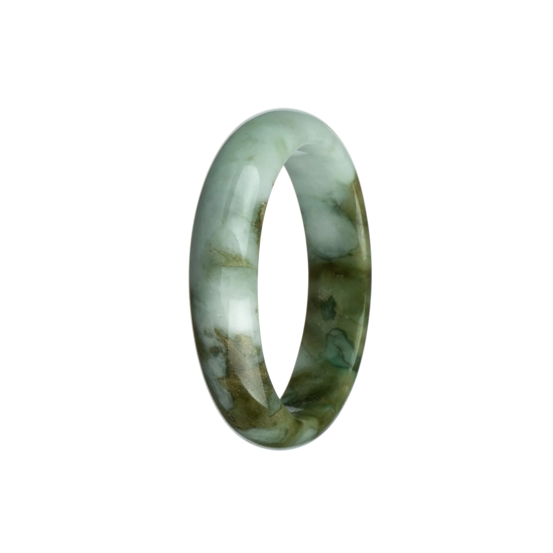 Genuine Untreated Olive Green with White Jadeite Jade Bangle Bracelet - 55mm Half Moon - Image 2