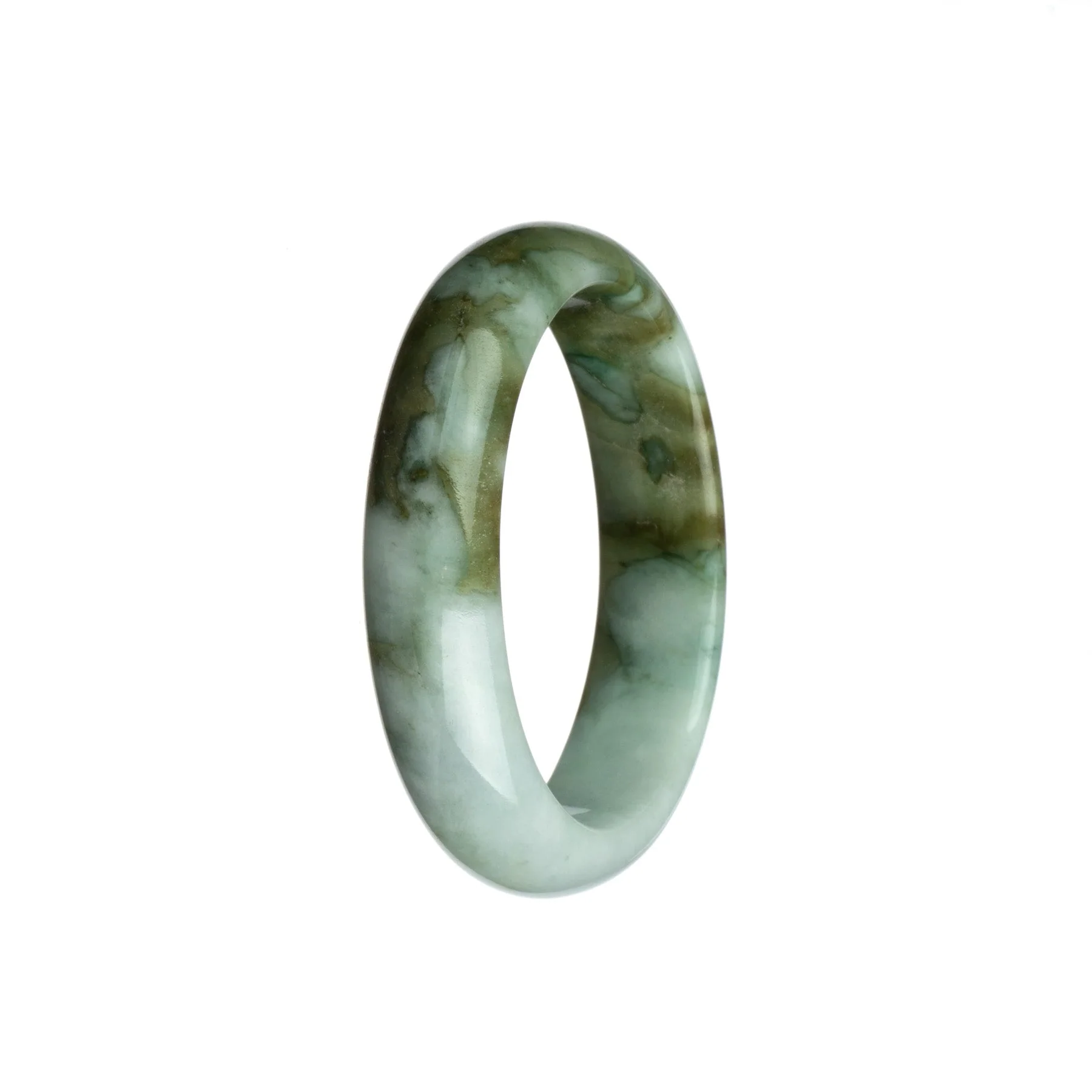 Genuine Untreated Olive Green with White Jadeite Jade Bangle Bracelet - 55mm Half Moon - Image 3