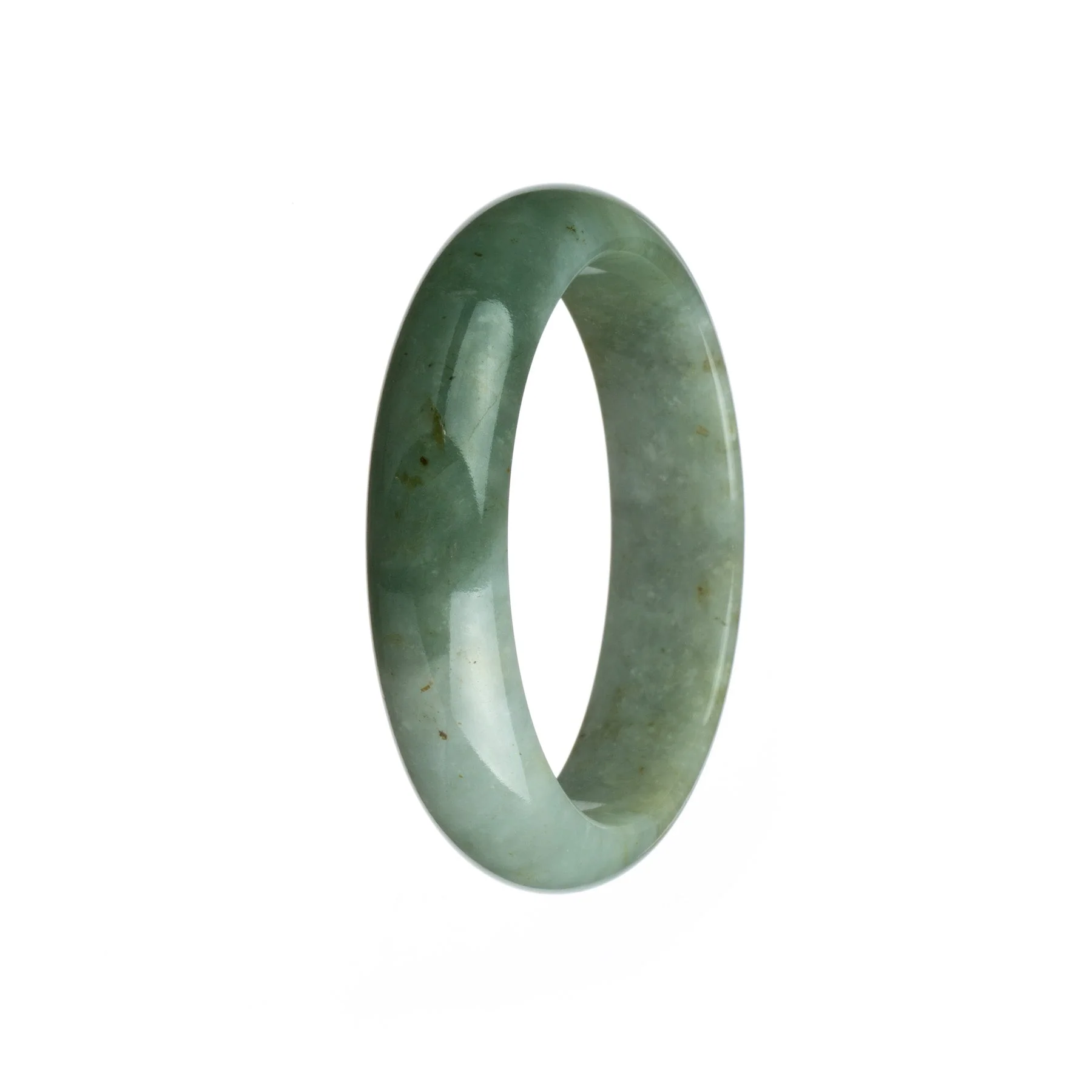 Real Grade A Grey with Green Burma Jade Bangle - 57mm Half Moon