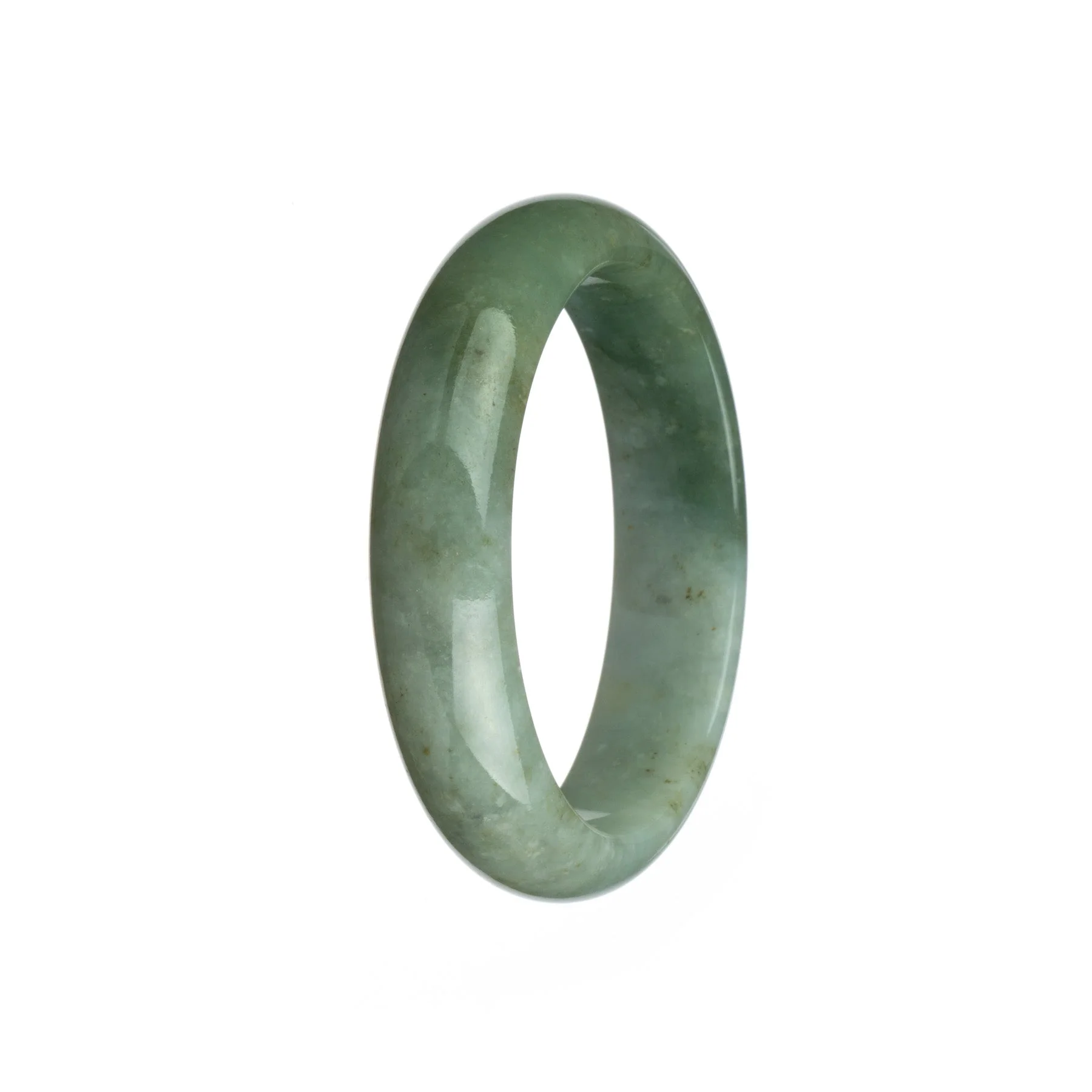 Real Grade A Grey with Green Burma Jade Bangle - 57mm Half Moon - Image 2