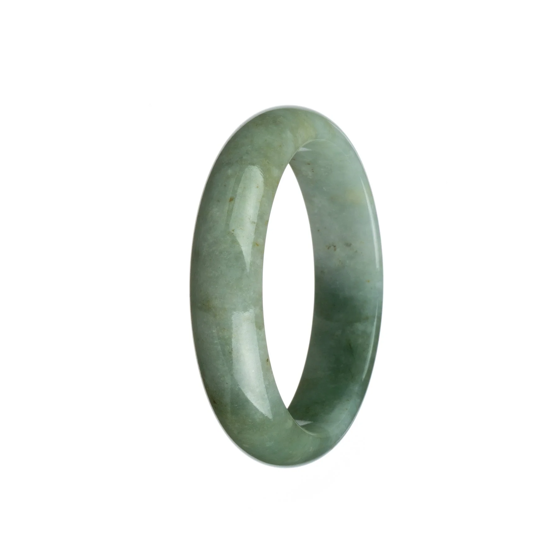 Real Grade A Grey with Green Burma Jade Bangle - 57mm Half Moon - Image 3