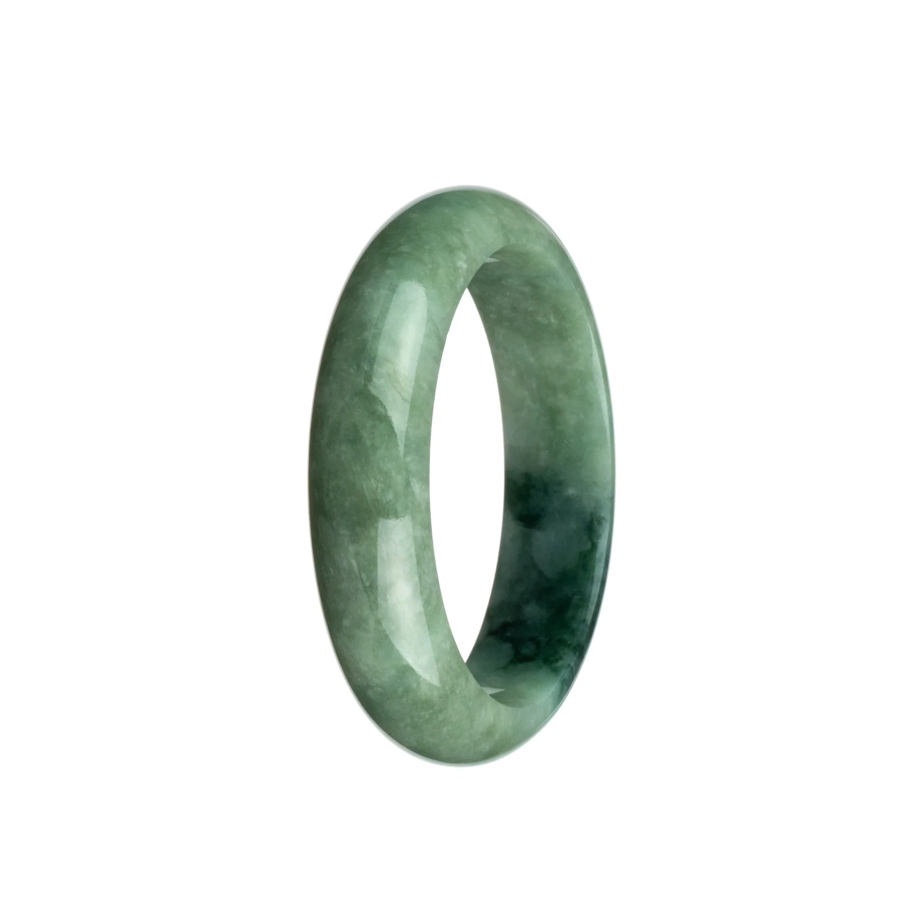 Authentic Grade A Green with Dark Green Jade Bracelet - 55mm Half Moon