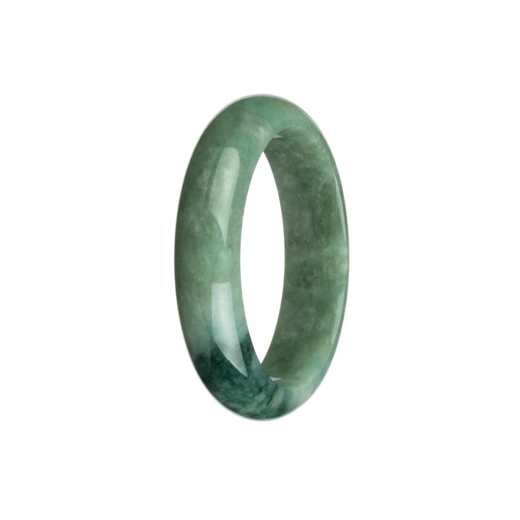 Authentic Grade A Green with Dark Green Jade Bracelet - 55mm Half Moon - Image 2