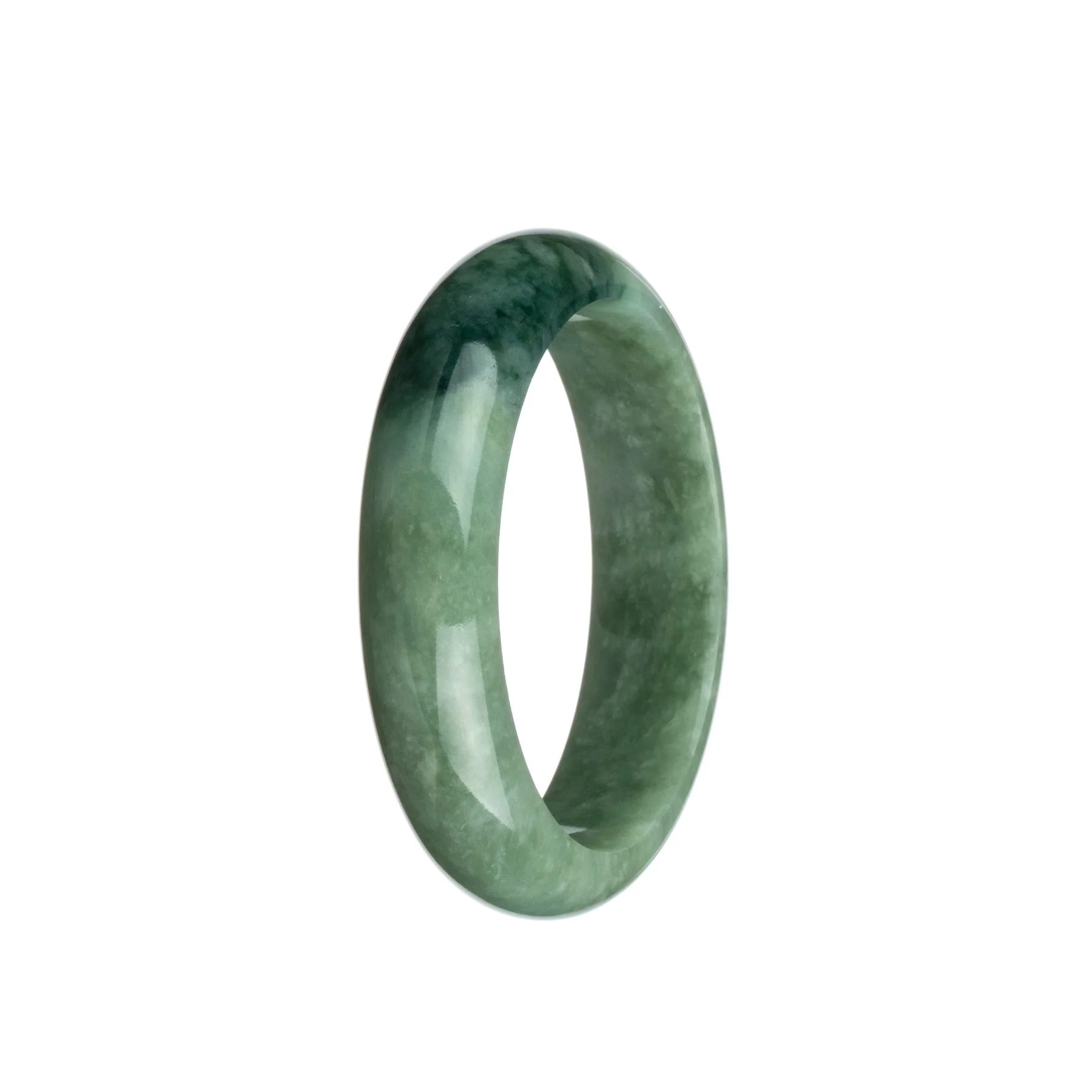 Authentic Grade A Green with Dark Green Jade Bracelet - 55mm Half Moon - Image 3