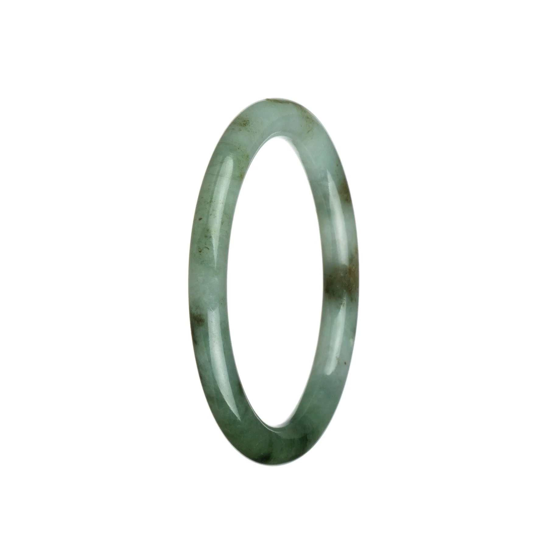 Genuine Type A White with Deep Green Jadeite Bangle Bracelet - 59mm Petite Round