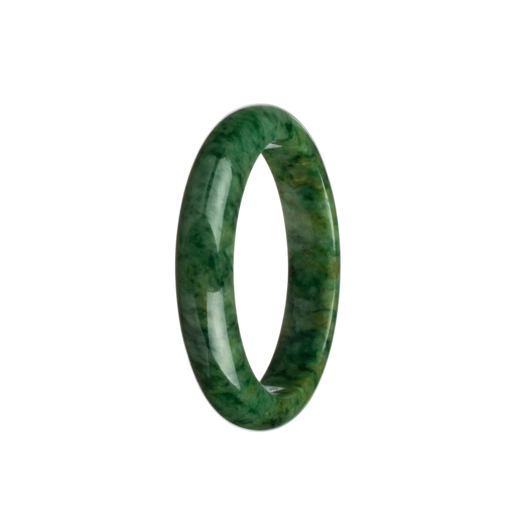 Genuine Grade A Green with Dark Green Burma Jade Bracelet - 55mm Half Moon