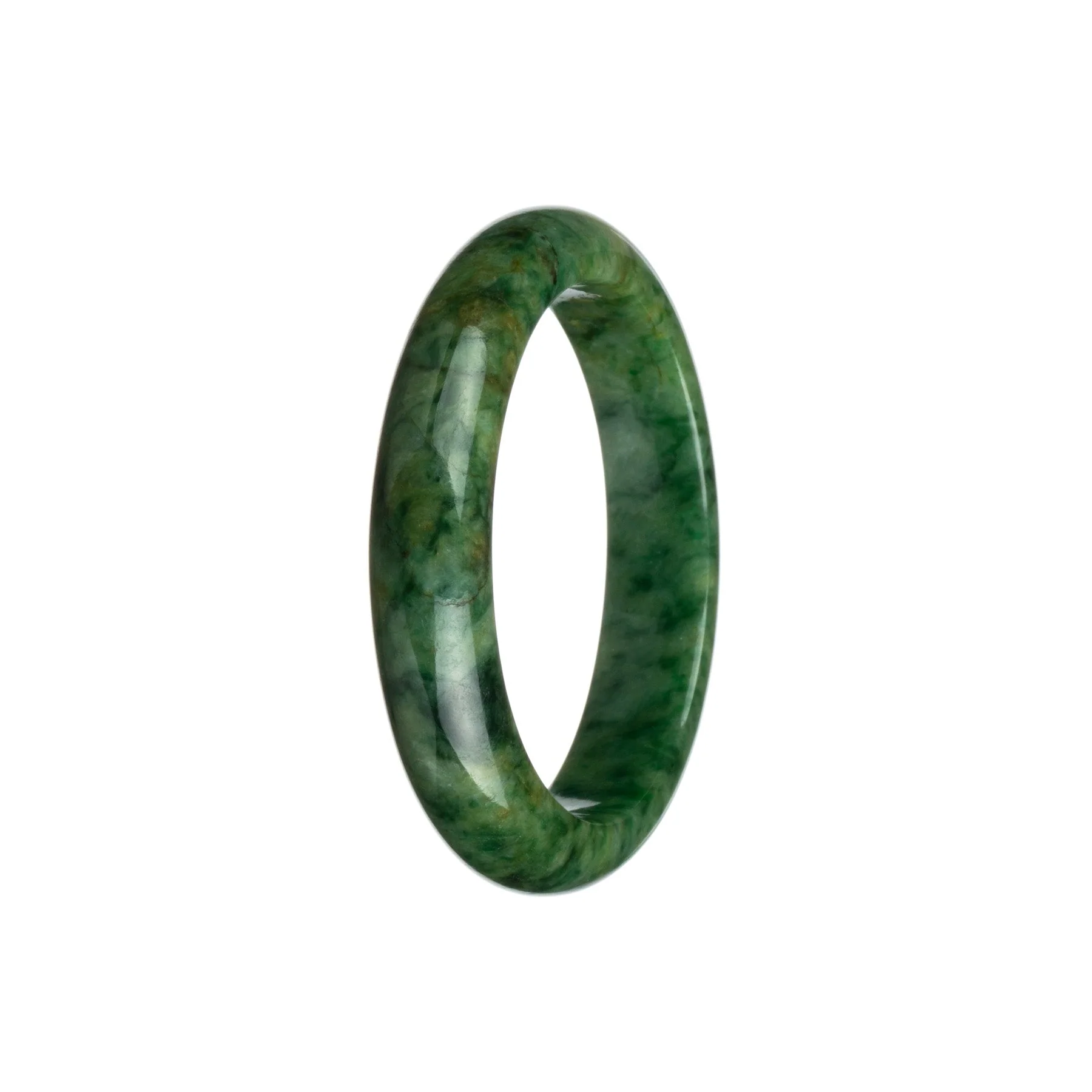 Genuine Grade A Green with Dark Green Burma Jade Bracelet - 55mm Half Moon - Image 2