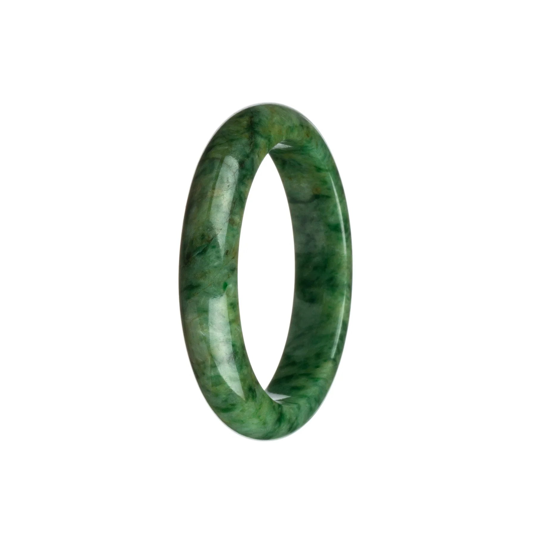 Genuine Grade A Green with Dark Green Burma Jade Bracelet - 55mm Half Moon - Image 3