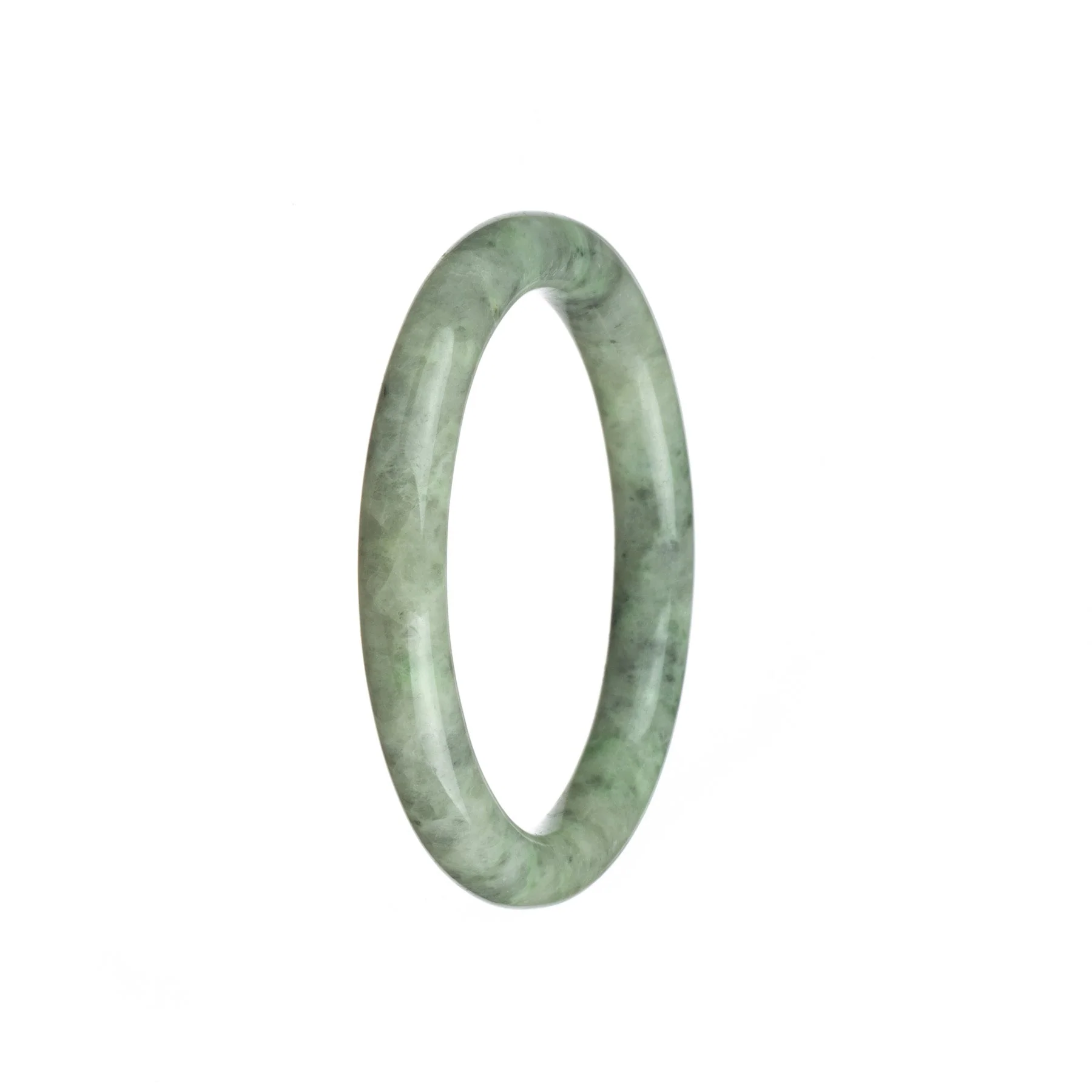 Authentic Untreated Grey with White Jadeite Jade Bracelet - 55mm Petite Round